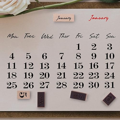 Miniatura 3 de Dedoot - Sellos de goma de madera vintage, 52 sellos de fecha, sellos de madera vintage para la semana y números para hacer tarjetas, pintura,