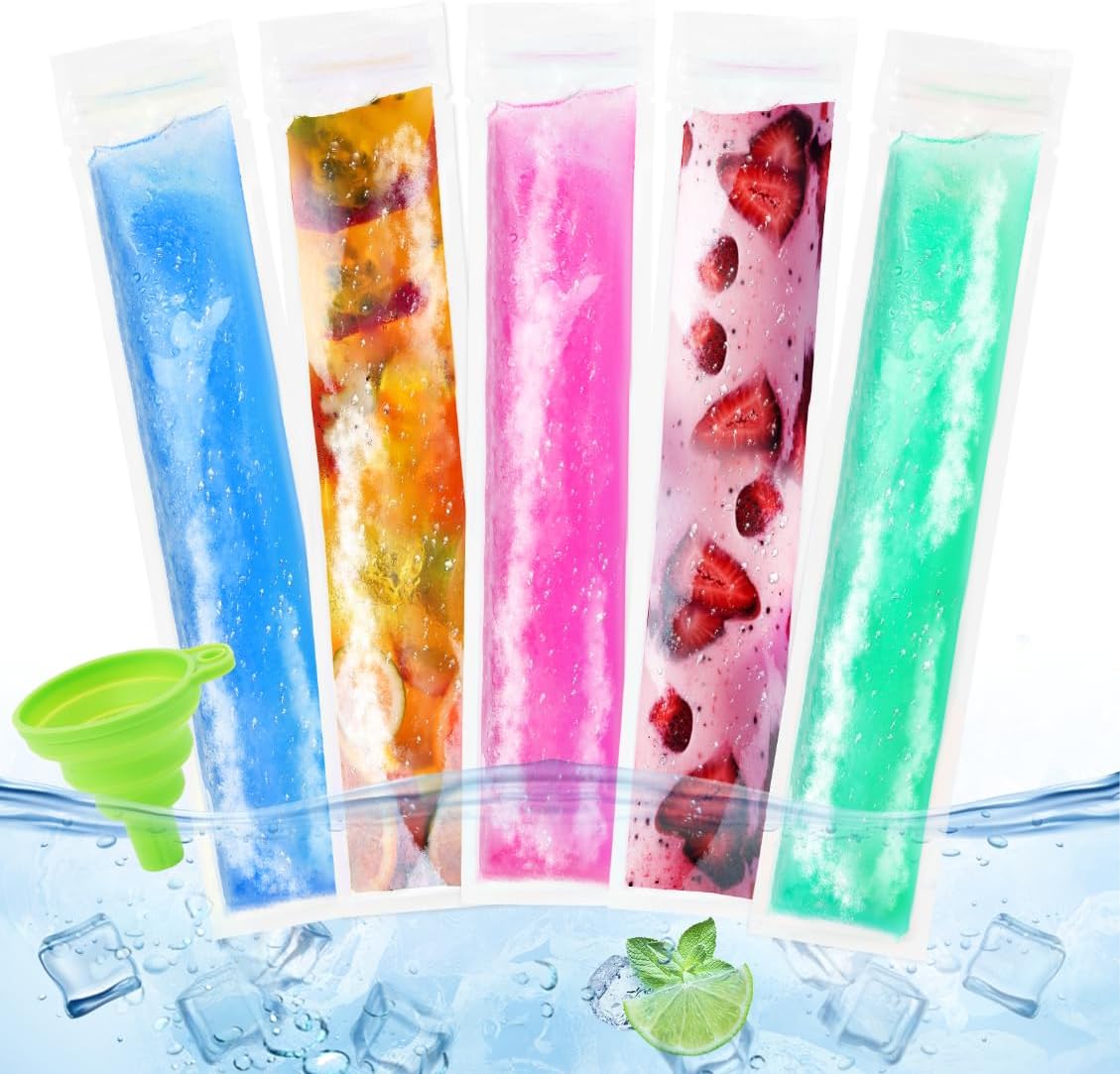 160 Pack Popsicle Bags 11×2″ Disposable Popsicle Mold Bag Freezer Ice Pop Bags With Zip Seals and Funnel for Kids Adults Homemade Ice Candy Pops Yogurt Tubes Juice Fruit Smoothies Healthy Snacks