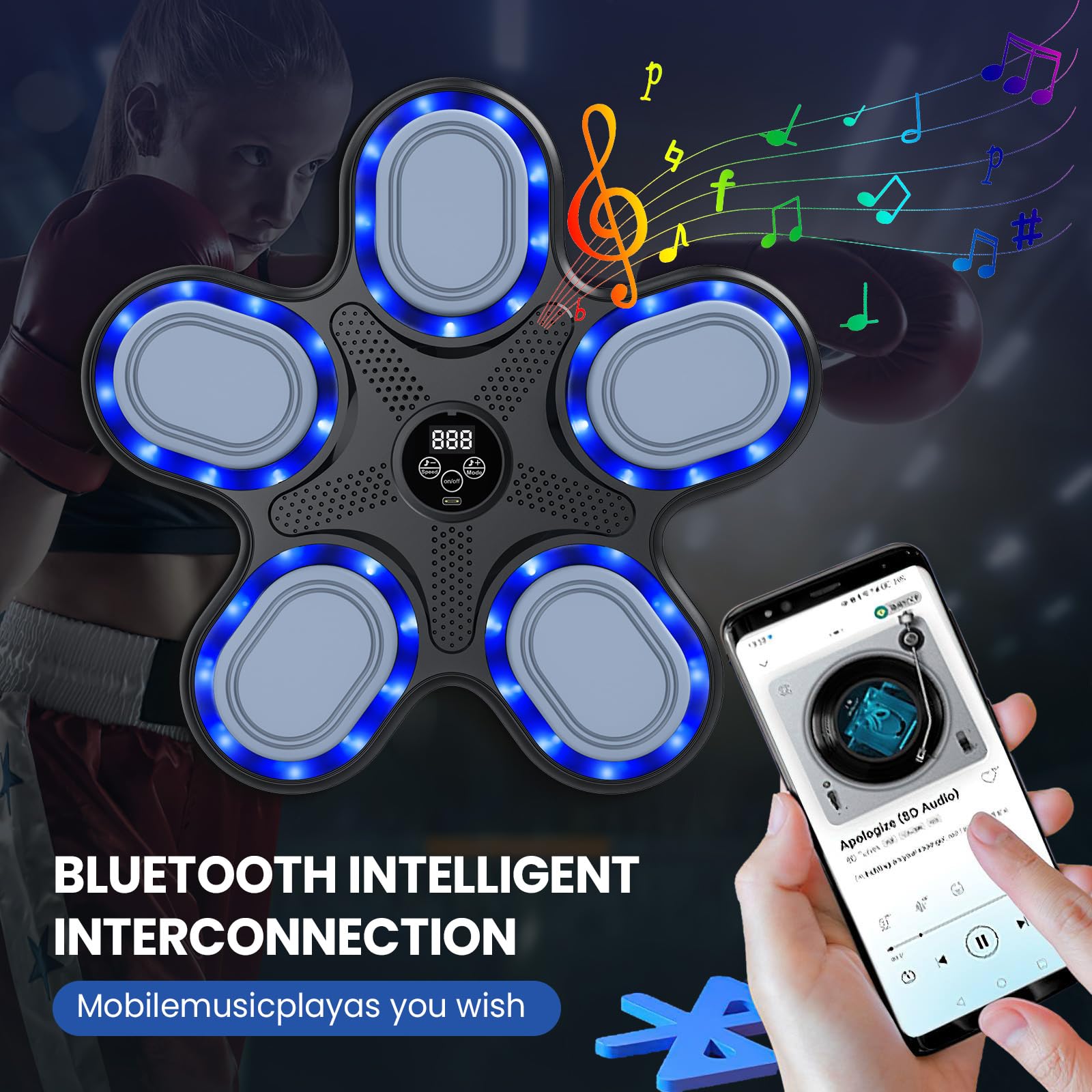 Machine De Boxe Musicale Intelligente Bluetooth Entraînement Avec Lumières LED, Compteur Machine De Boxe Musicale Intelligente Bluetooth Entraînement Avec Lumières LED, Compteur