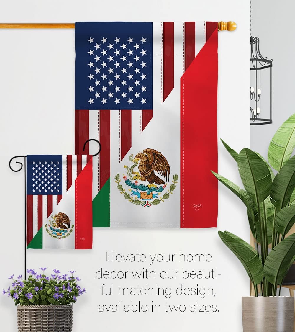 Breeze Decor US Mexico Friendship House Flag - Regional USA American Alliance World Country Particular Area - Decoration Banner Small Garden Yard Gift Double-Sided Made in 28 X 40