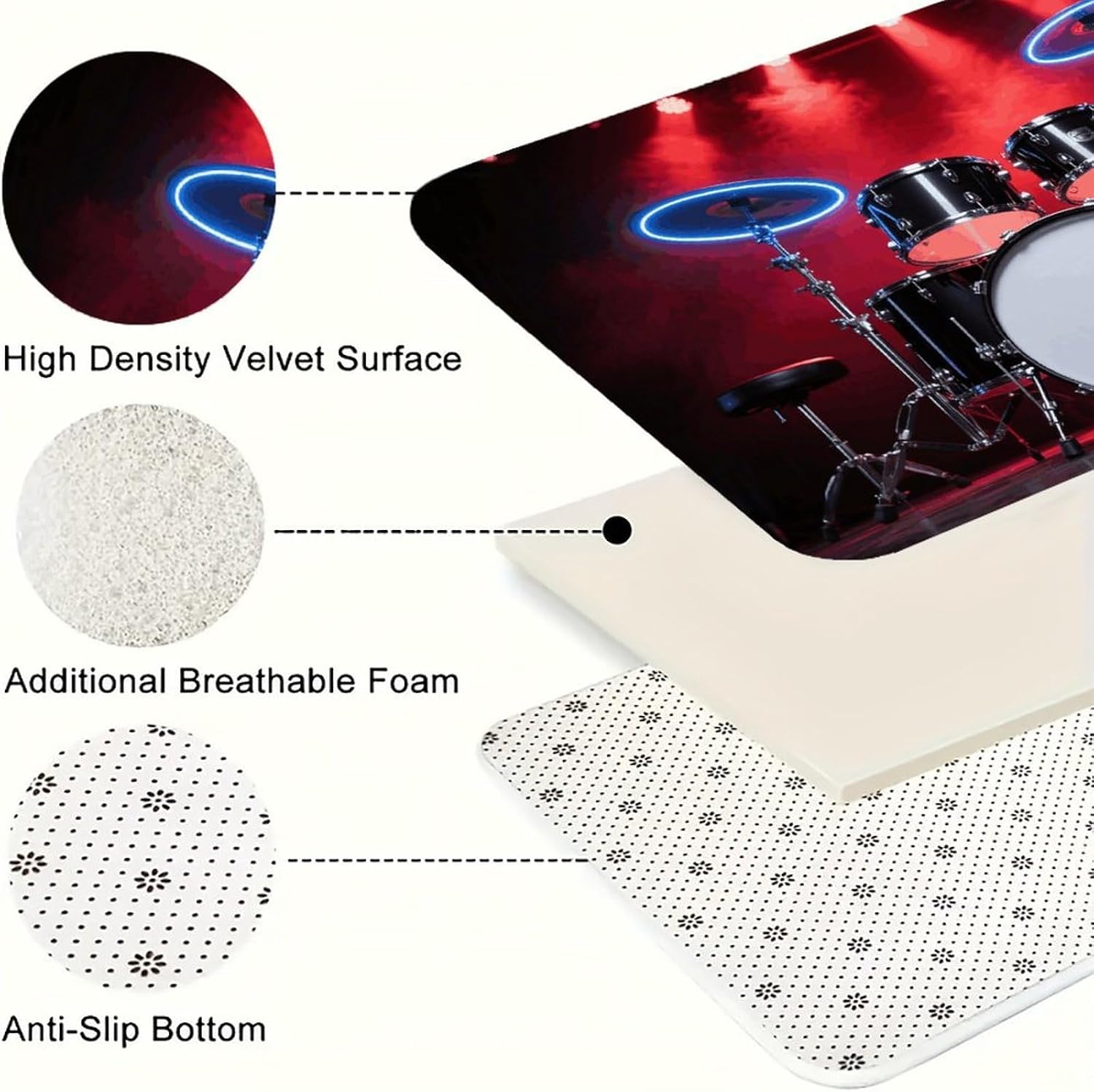 Cool Drum Set Kitchen Mats for Floor 3 Pcs Kitchen Rugs