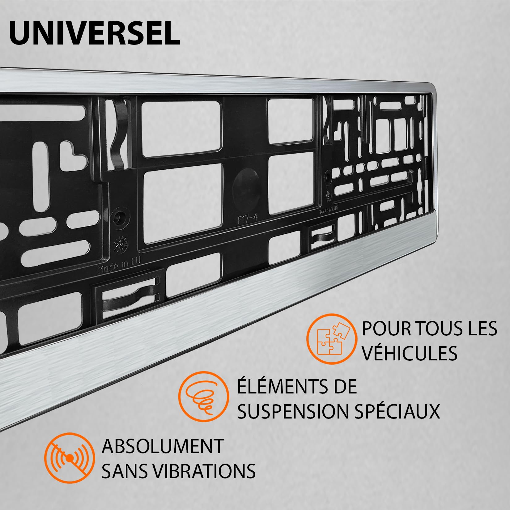 Support Plaque Immatriculation Voiture - [Simple, Durable & sur] - 8 Vis - 520x110 mm - Chrome/alu brossé - Auto Porte Plaque Immatriculation adapté pour Toute Voiture - Fixation pour Plaque