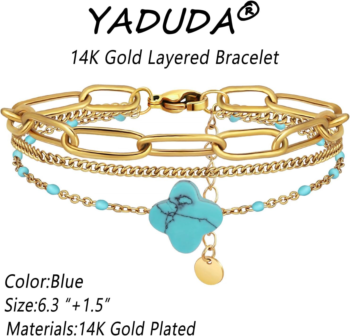 YADUDA Dainty Four Leaf Clover Bracelet for Women 18K Gold Plated Stainless Steel Lucky Clover Link Bracelets Wrist Jewelry for Women - Image 3