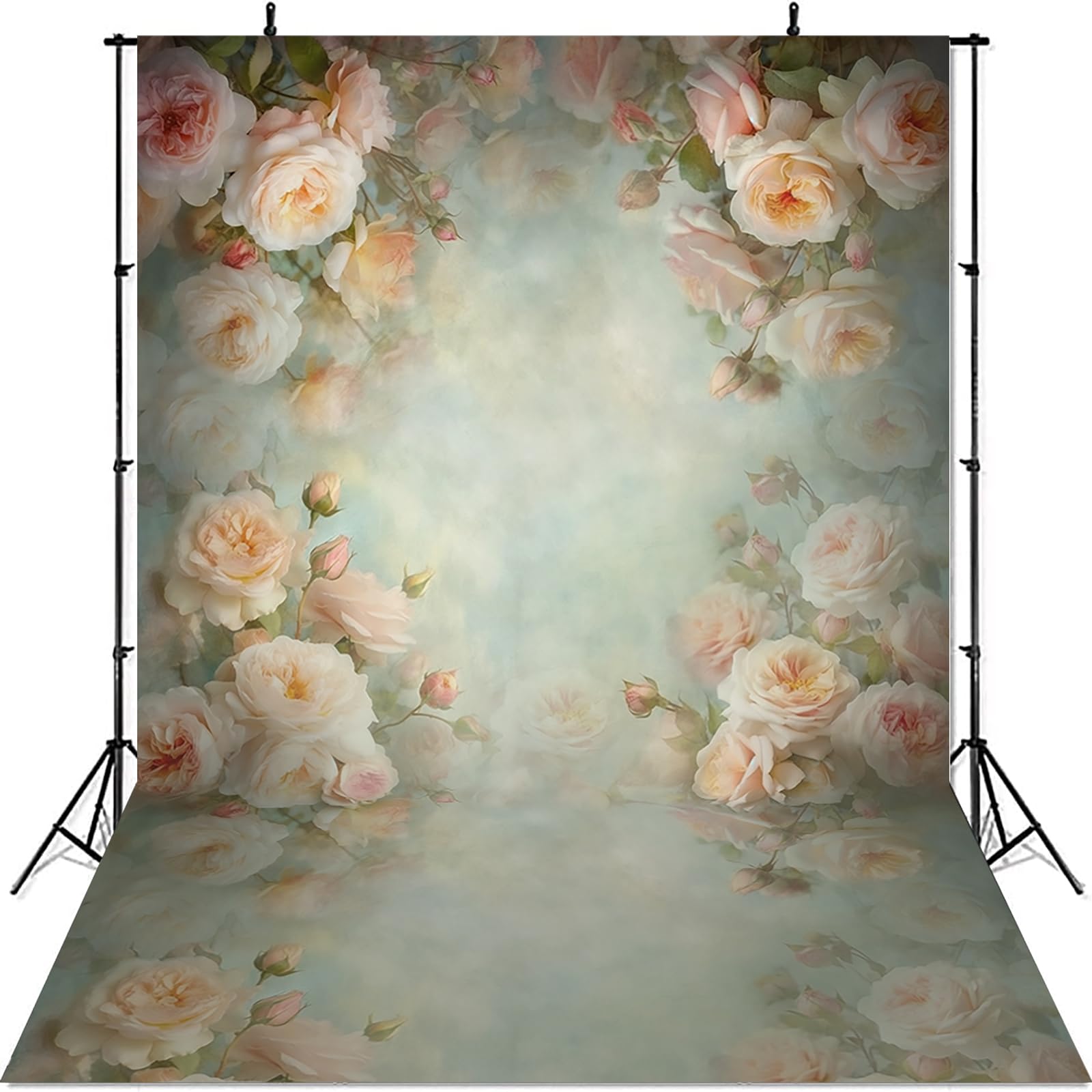 Mocsicka Abstract Floral Backdrop for Photography Retro Blue and Pink Spring Watercolor Painting Floral Background Newborn Baby Shower Princess Girls Portrait Decoration Backdrop