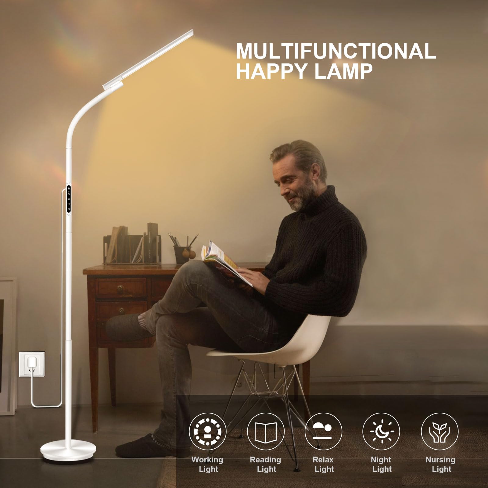 Hottoerak Lampe de Luminothérapie SAD 3-en-1, Télécommande & Contrôle Tactile & Col de Cygne Ajustable Lampe Luminothérapie, Lecture, Bureau, Maison