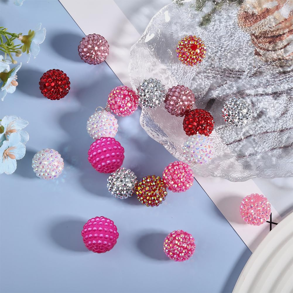 CHGCRAFT - Lote de 32 perlas de bola de 8 colores, color rosa de 0,8 pulgadas, cuentas de diamantes de imitación de resina, perlas de bola de goma para la fabricación de joyas de pulsera, collar,