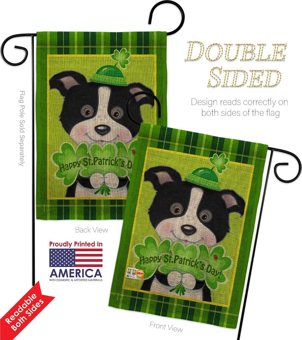 St Pats Puppy Burlap Garden Flag Springtime Patrick Shamrock Leprechaun Lucky Coin Holiday March Irish Clover Small Decorative Gift Yard House Banner Double-Sided Made In USA 13 X 18.5