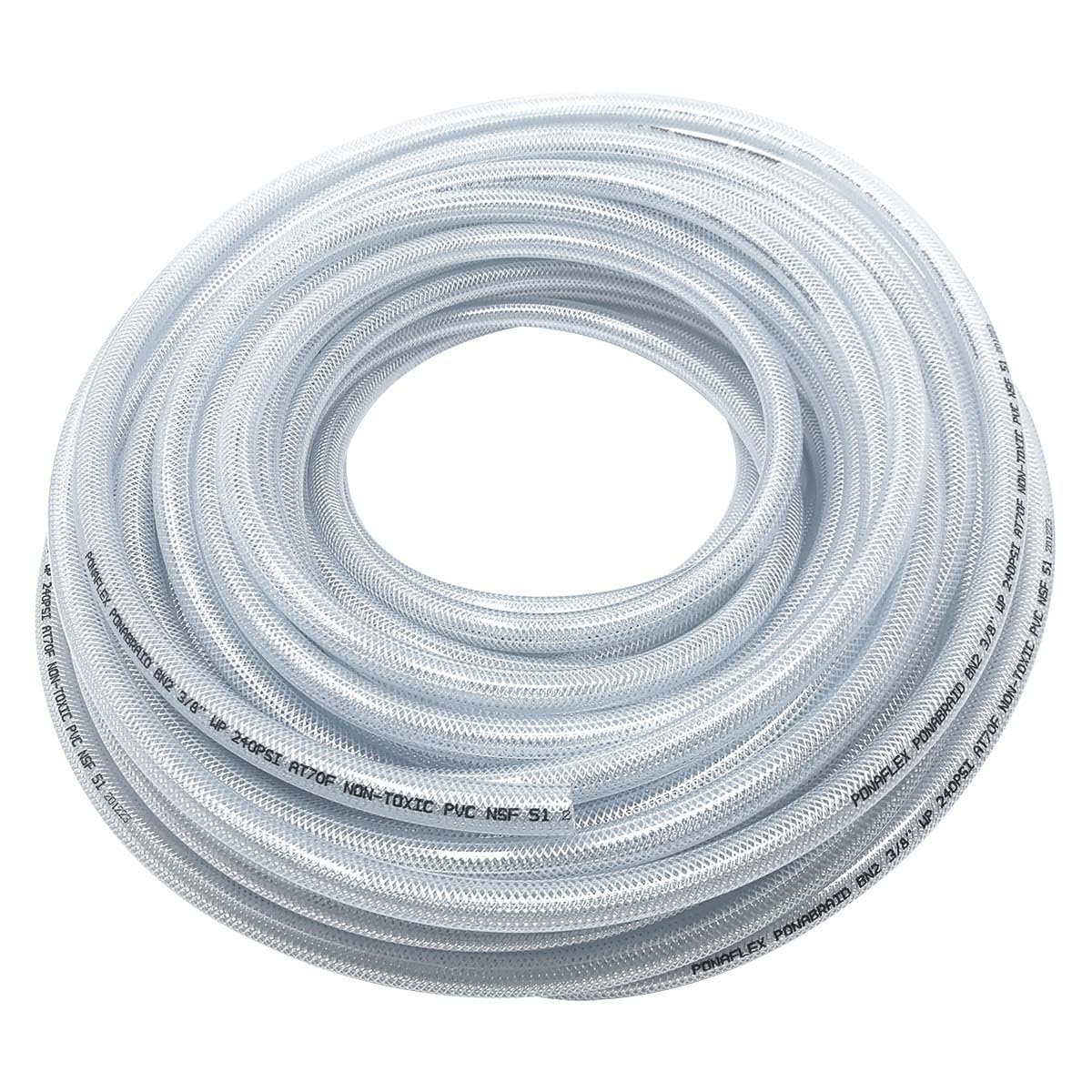Gloxco Clear Braided PVC Tubing, Food Grade, Heavy Duty Reinforced Hose, 3/8? ID, 100 Ft Length