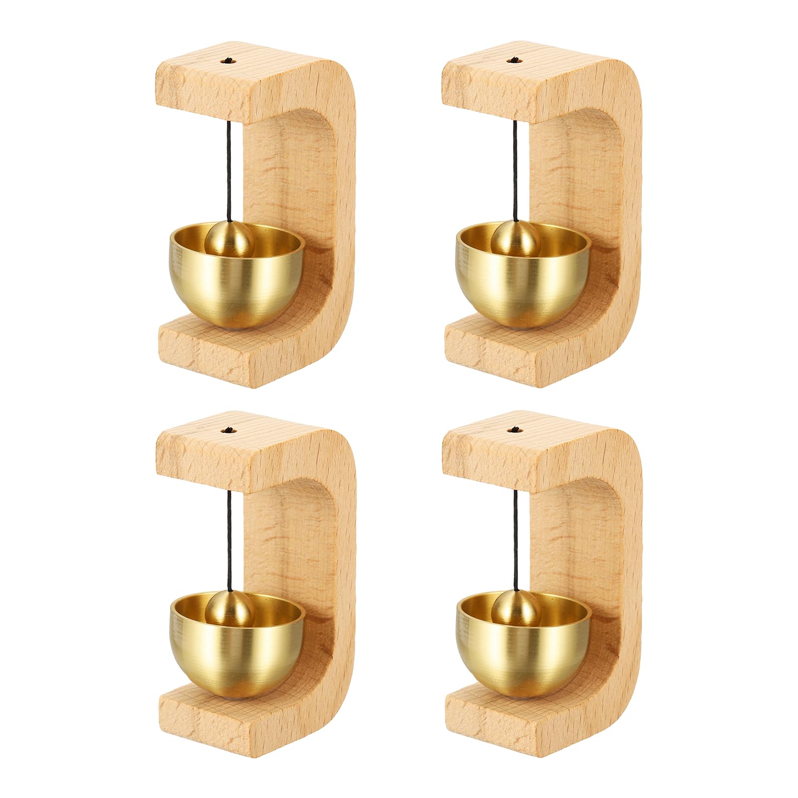 PATIKIL 4 Set Shopkeepers Bell, Wood Door Chime Hanging Bell Jingle Doorbell with Self-Adhesive Backing for Door Opening Business When Entering Decoration, C Shape, Wood Color