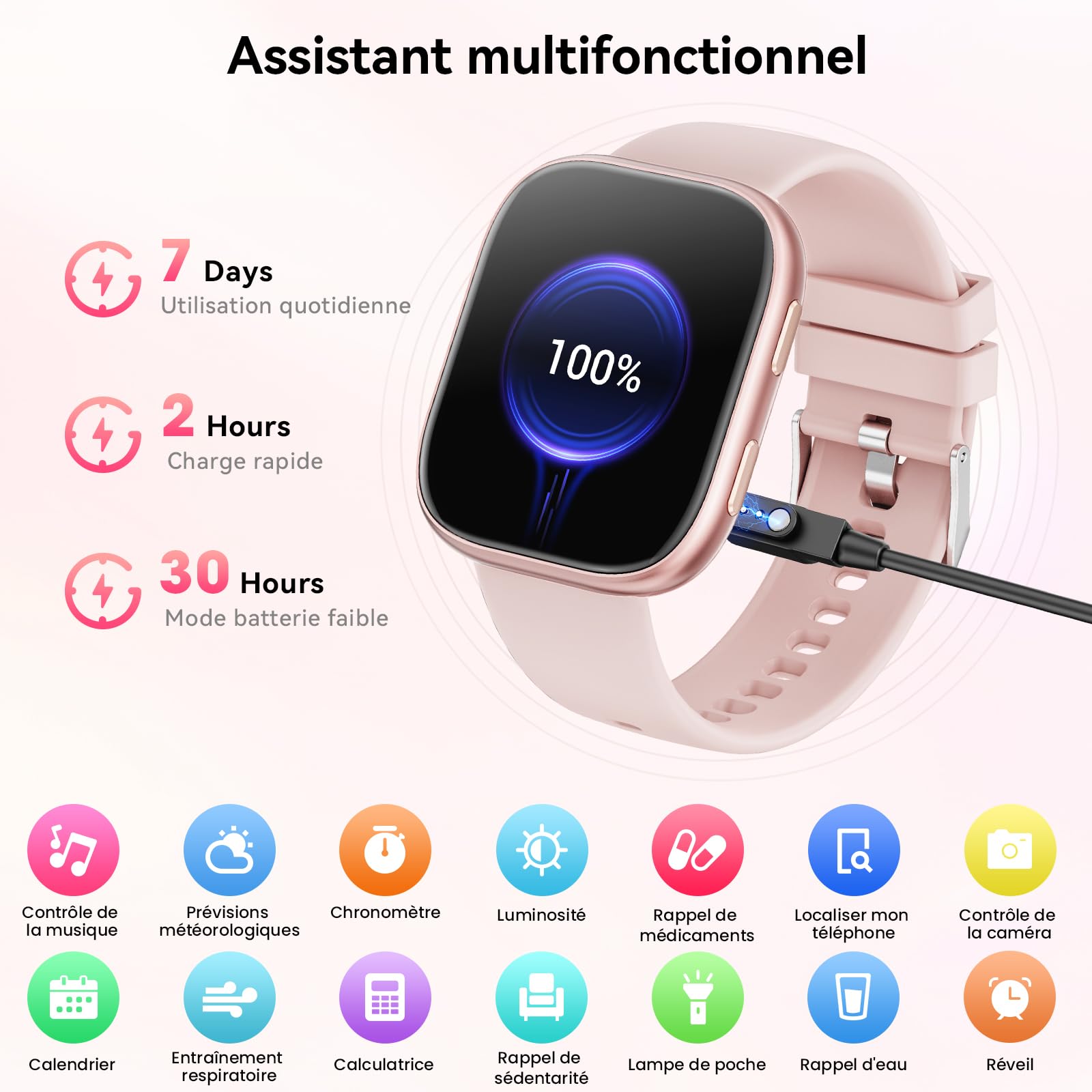 Smartwatch pour femme avec 7 bracelets et boîte cadeau, montre connectée HD de 1,83" avec appel Bluetooth, tracker d'activité avec SpO2, moniteur de fréquence cardiaque, moniteur de sommeil, podomètre