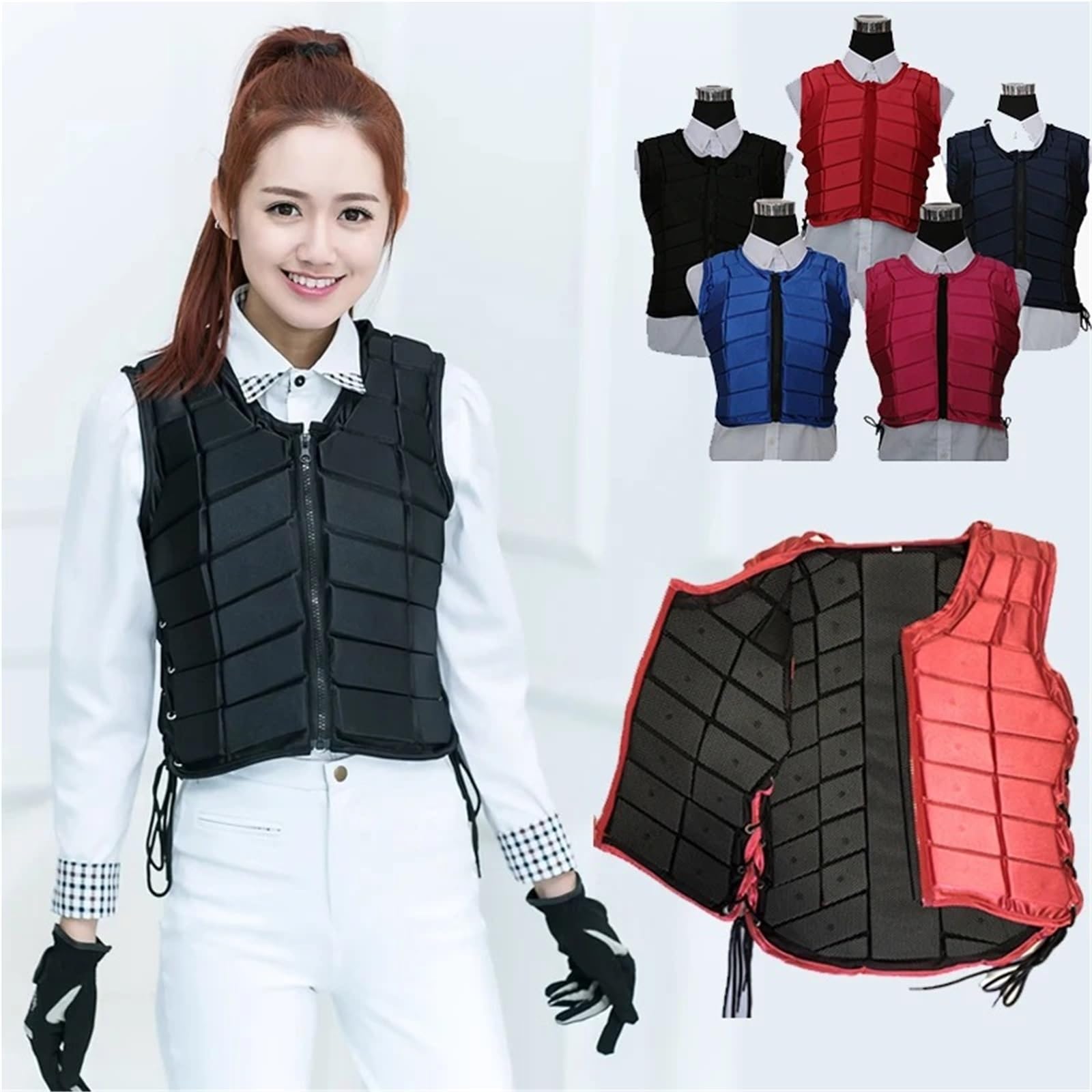 Gilet Equestre Gilet protettivo for equitazione for donne adulte, spesso 1,5 cm, gilet equestre for uomo, armatura equina, accessori for la protezione del cavallo da equitazione Per Equitazione(Red,M)