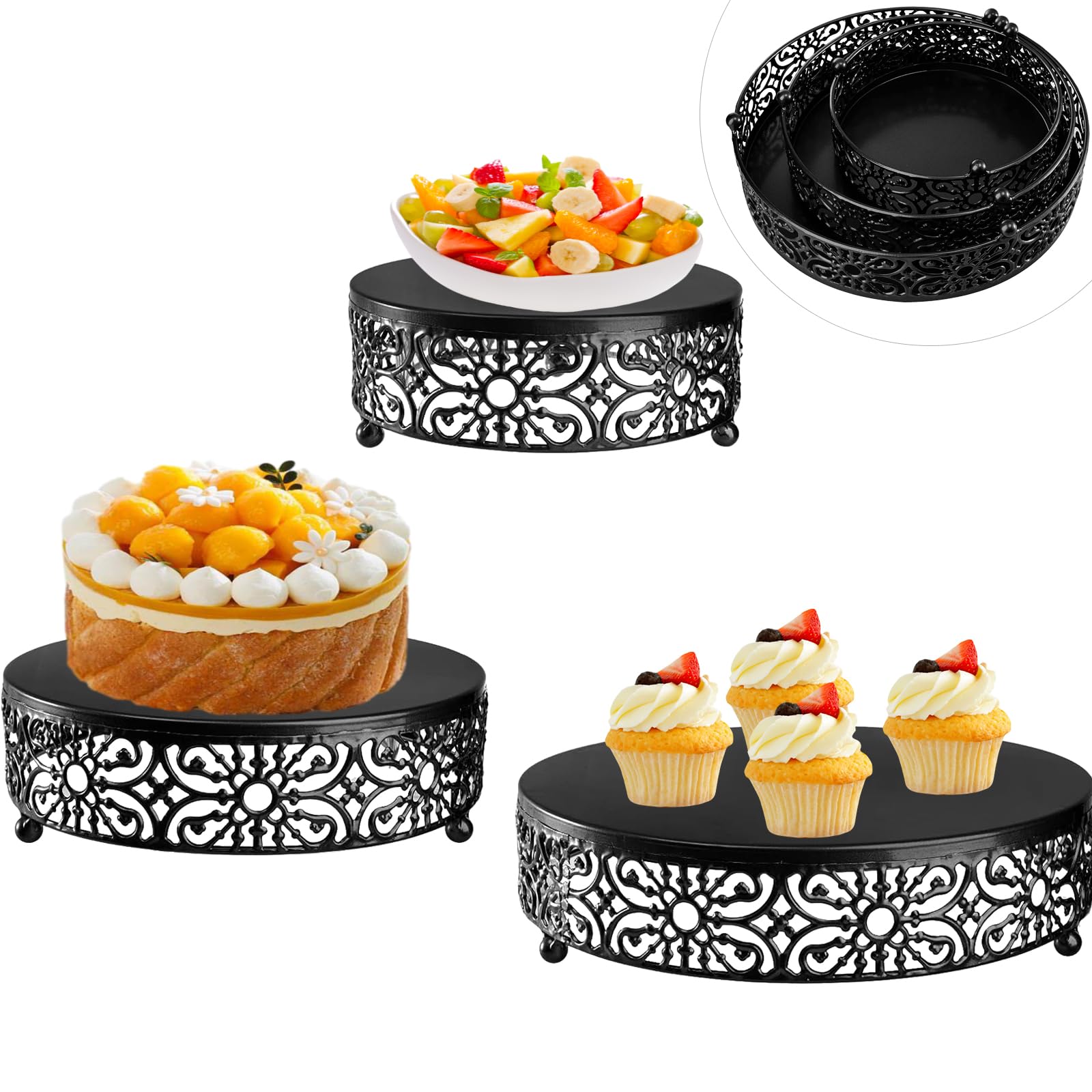 Photo 1 of Vorriop 3 Set White Cake Stand?Display Plate Dessert Cupcake Pastry Candy for Party?Elegant Round Cylinder Columns tables for Weddings Cake Stands?Birthday Party