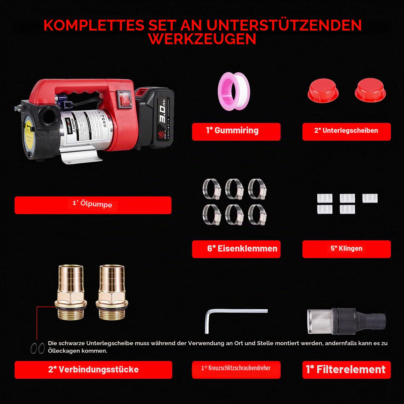 ONEVAN Akku Dieselpumpe 50L/min Tragbare Kraftstoffpumpe für Diesel | 3-5 Metern Saugleistung, 5-8 Metern Förderhöhe, 2x3.0Ah Akkus, Für Diesel & Kerosin, Traktor, LKW, Nicht für Wasser & Benzin