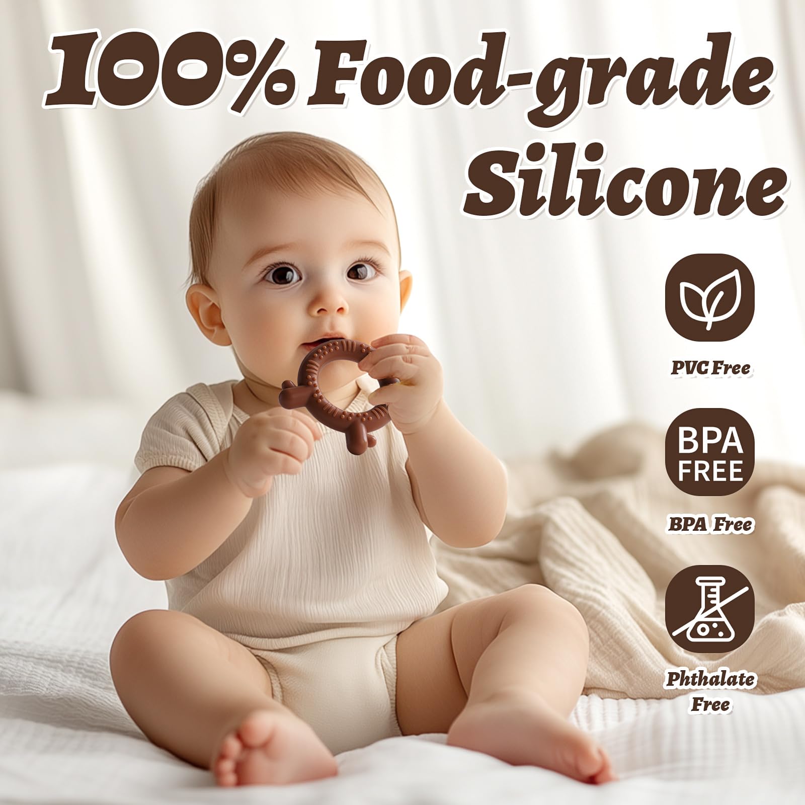 NCVI 4 Pack Silicone Teething Rings for Babies 0-6 Months, Baby Teething Toys with Pacifier Clip, Teethers for Babies 3-6 6-12 Months, Easy to Grasp, BPA Free Teething Relief Baby Chew Toys