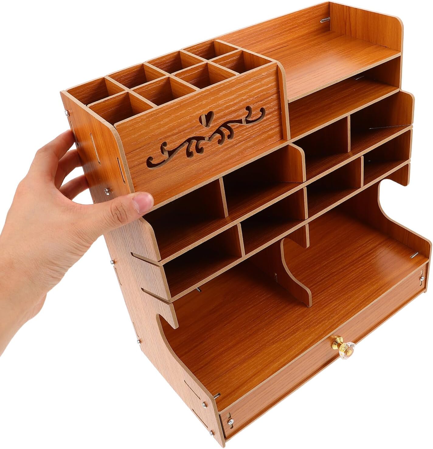 Wood Pen Holder Organizer Box with Multiple Compartments image 4
