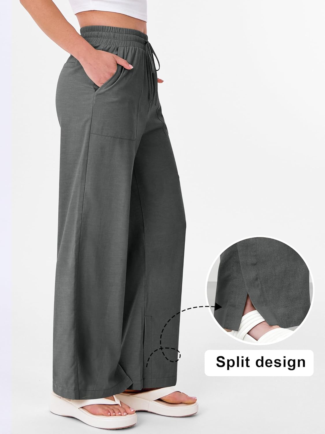 ANRABESS Womens Wide Leg Palazzo Linen Pants High Waist Split Ankle Casual Lounge Beach Vacation Pants 2026 Spring Summer - Image 4