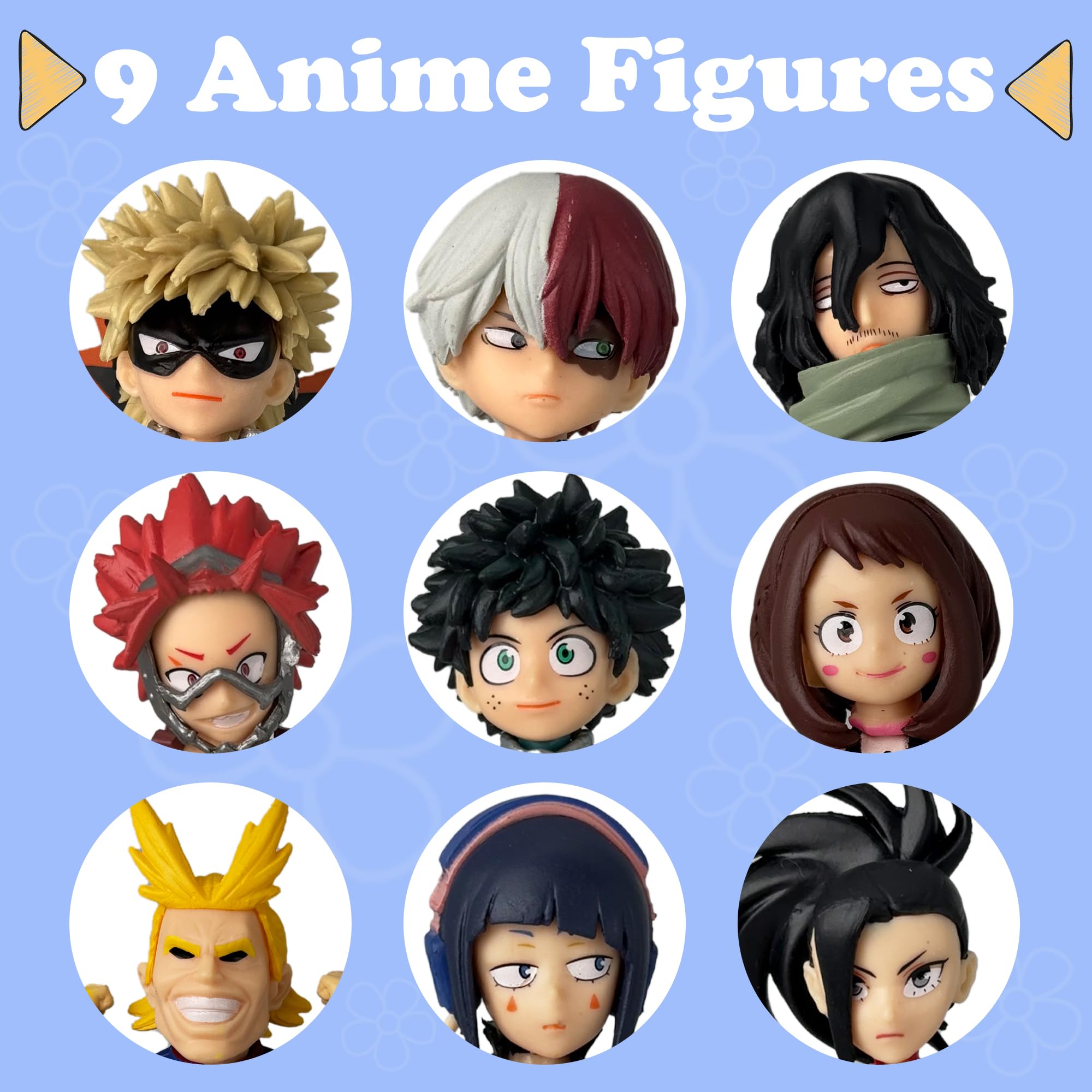 Gensly 9 Pcs Anime Mini Figures with Base MHA Character Series Set Izuku Midoriya,Bakugou Katsuki,Ochaco,Uraraka Collection Model for Fans - Image 2