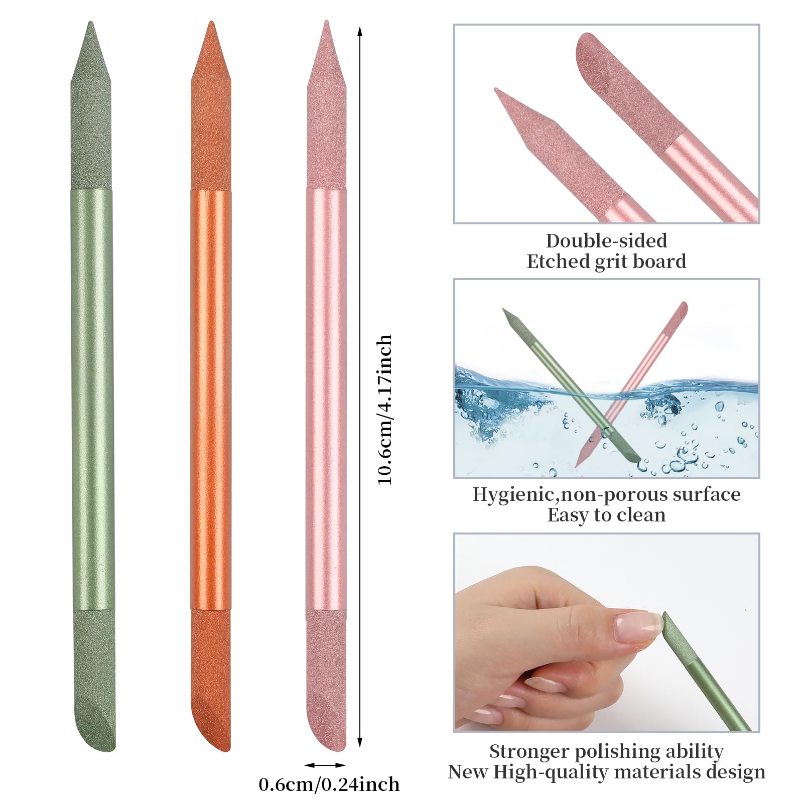 Nagelhautschieber aus Glas, 3 Stück, Kristall-Nagelhautschieber, doppelseitige Glas-Nagelfeile und Nagelhautschieber, Stick-Set, Maniküre, Pediküre, Nagelhautschieber, Werkzeuge für Nägel und