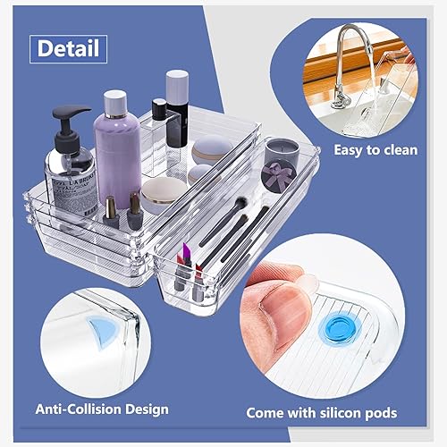 Miniatura 8 de CHANCETSUI Paquete de 18 organizadores de cajones de escritorio, organizador grande de cajones de plástico transparente, separadores, contenedores