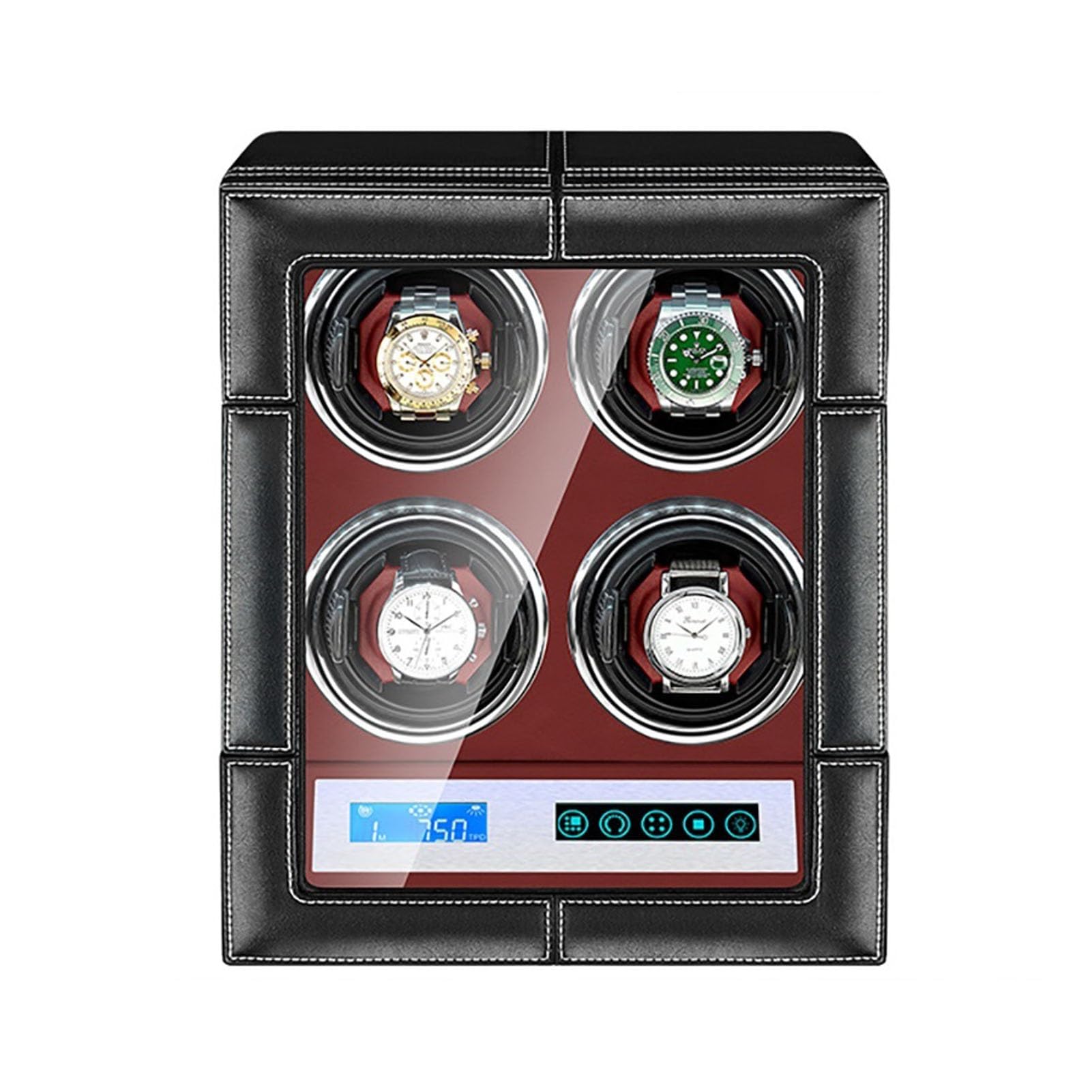 Caricatore Automatico per Orologi di Lusso con Custodia per Orologi con Schermo LCD, Luce LED e Motore Silenzioso, 5 modalità di Rotazione, Tessuto in Morbida Pelle, adat，4+0