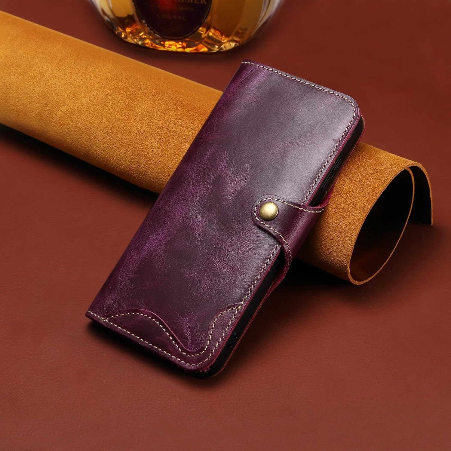 Generic case Compatible with Samsung Galaxy S26 Plus (Couleur : Purple) Genuine Leather Retro Vintage Stylish flip Back case with Strap