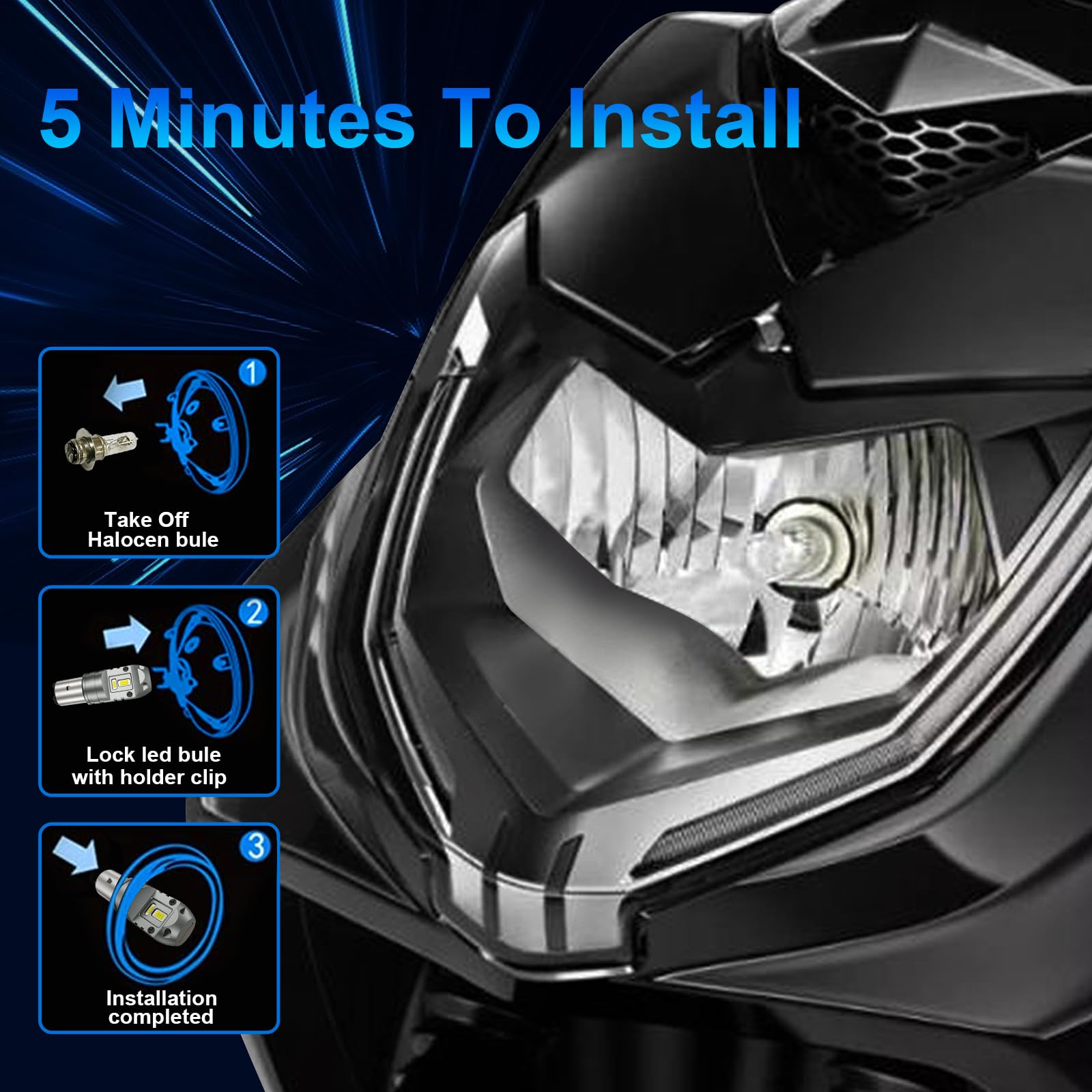Sycreek Lampadina BA20D S2 LED per Moto, 30W 2200LM 6000k Bianco Hi/Lo Beam Motorbike Headlight DC12V, 1 pezzo