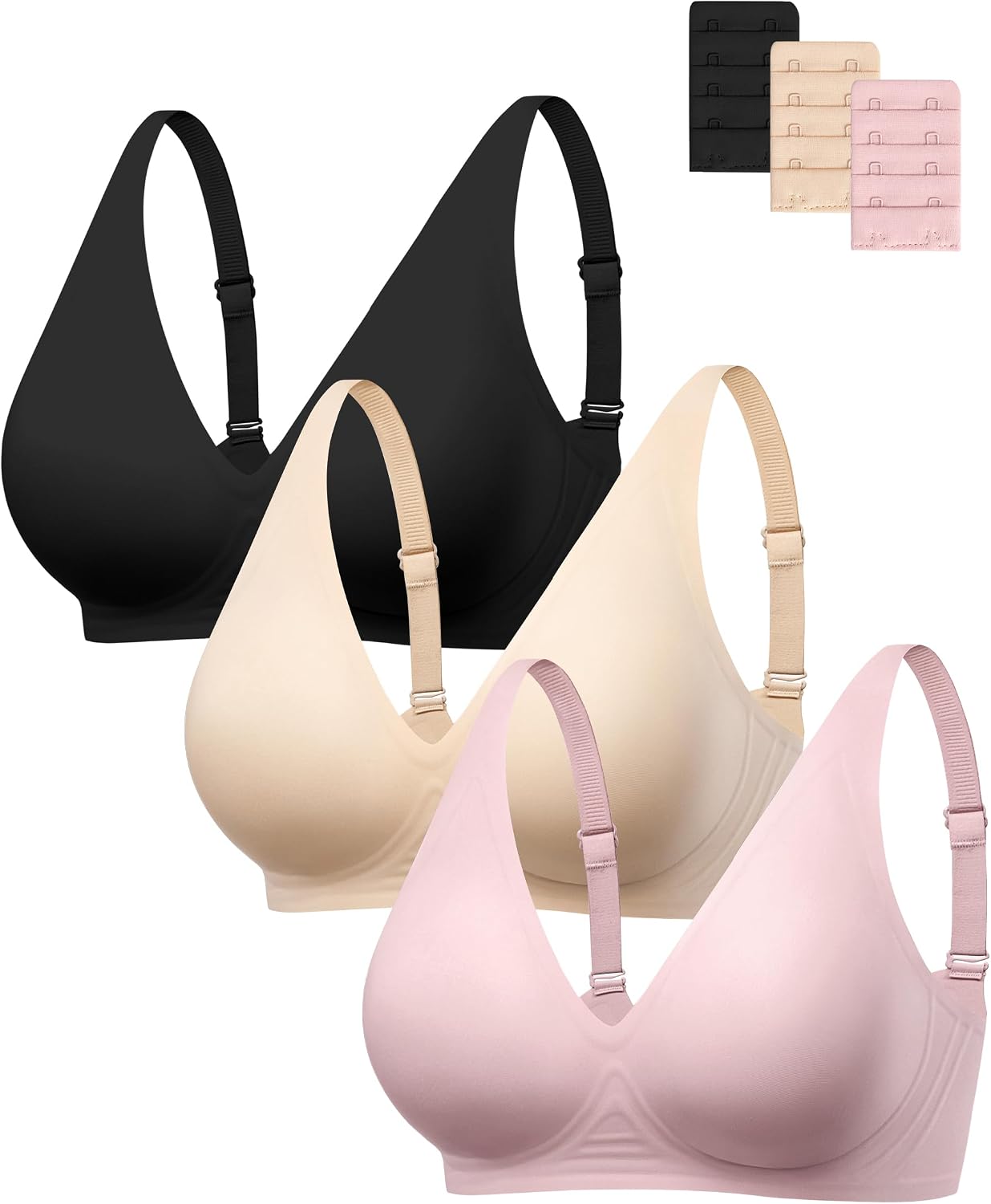 Angelhood Deep V Bras for Women Comfort Wireless Bralettes Adjustable Seamless Plunge Bras