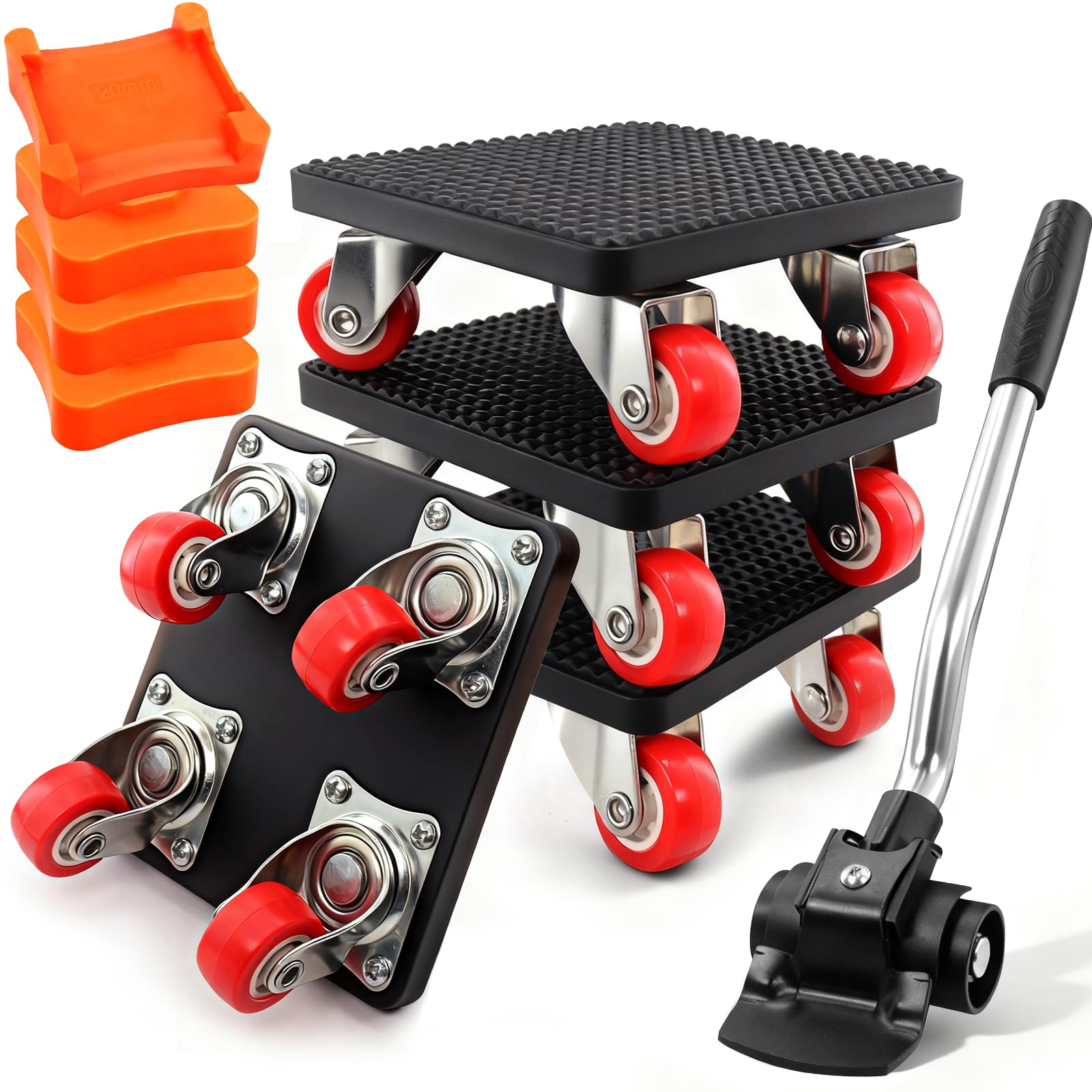 Déplaceurs de Meubles avec roulettes, Chariot de Meubles Robuste à 4 roulettes, Capacité de Charge de 350 kg, Rotation 360°, Convient à Outil de Levage pour réfrig., canapé, Armoire