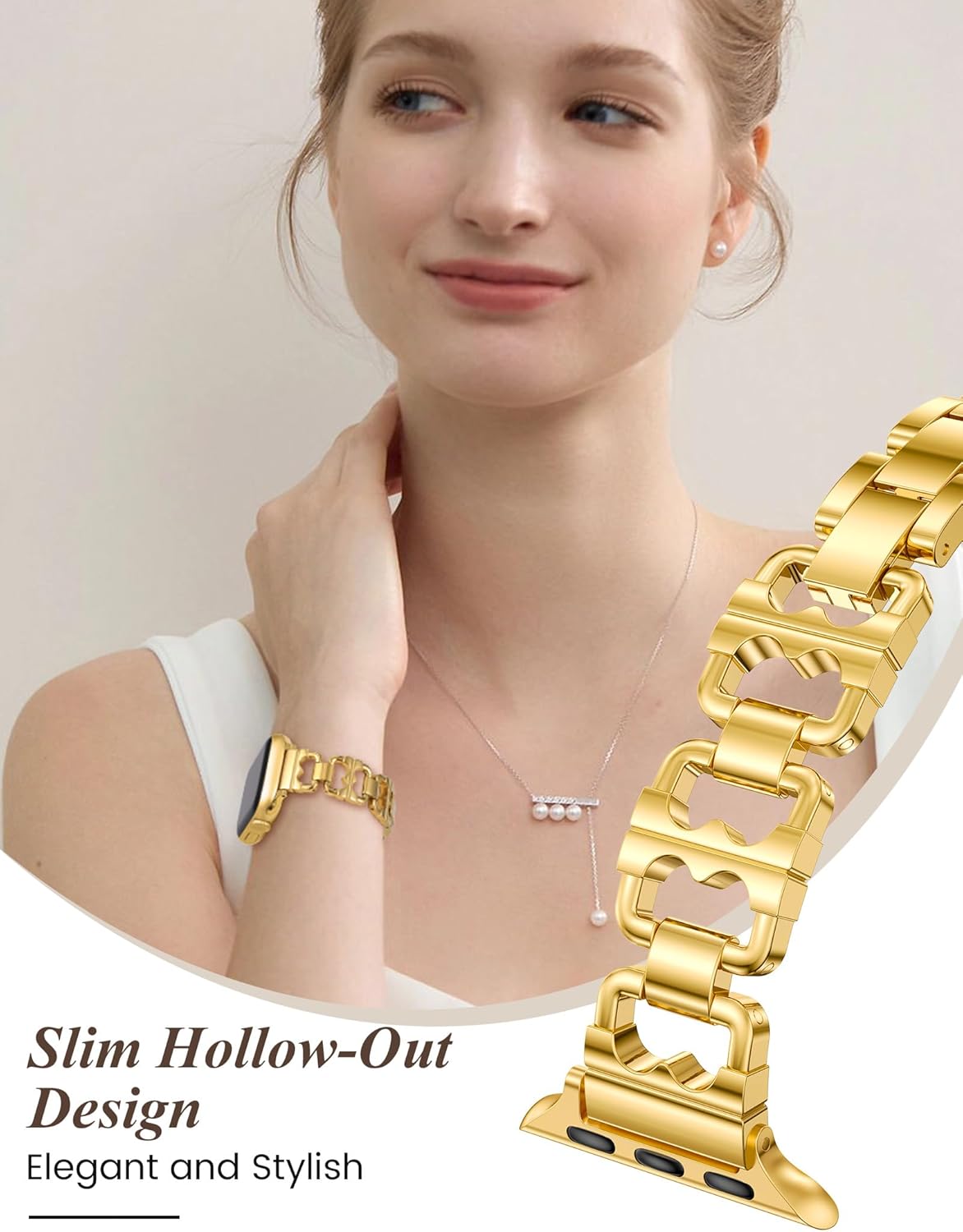 Wearlizer Compatible with Apple Watch Band 42/46/38/40/41/44/45/49mm Women, Dressy Pretty Stainless Steel Metal Strap Fancy Designer Link Bracelet for iWatch Series 11 10 9 8 7 6 5 4 3 SE/Ultra 3 2 1