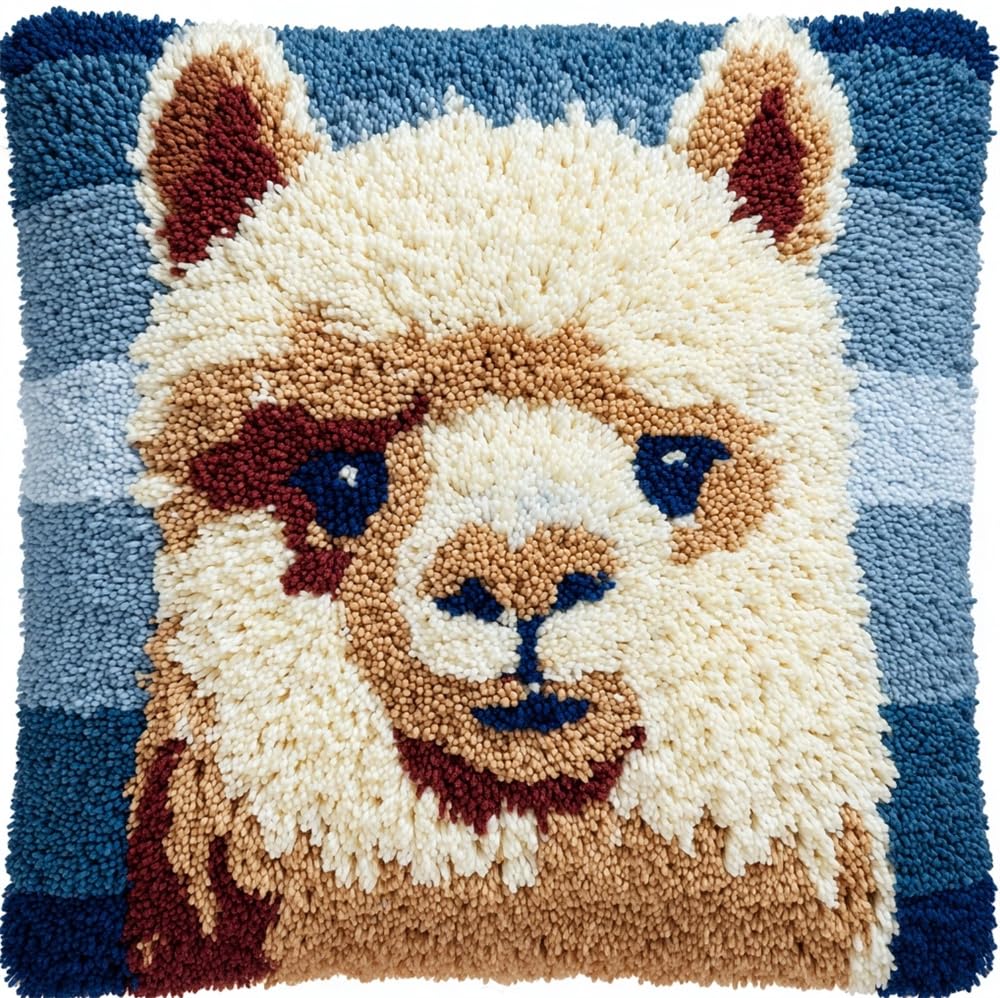 FWRTYCB 3D Pillow Latch Hook Embroidery Kits Alpaca Cushion Art