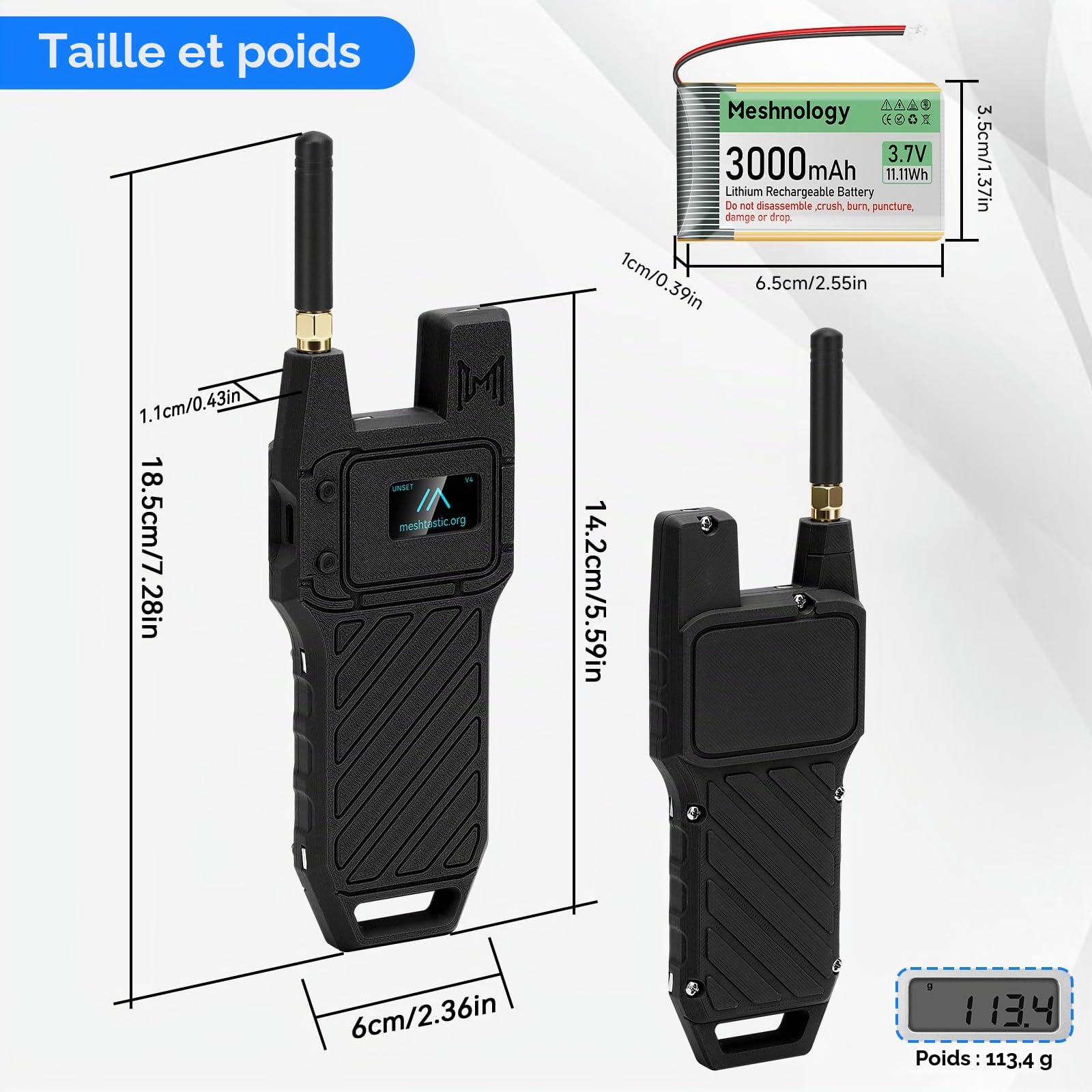 Lot de 2 cartes de développement ESP32 LoRa V4 + version GPS + batterie 3000 mAh + étui de transport ESP32-S3R2 SX1262 avec antenne 915 MHz WiFi Bluetooth 0,96" OLED LoRa V4 pour appareils Ar duino