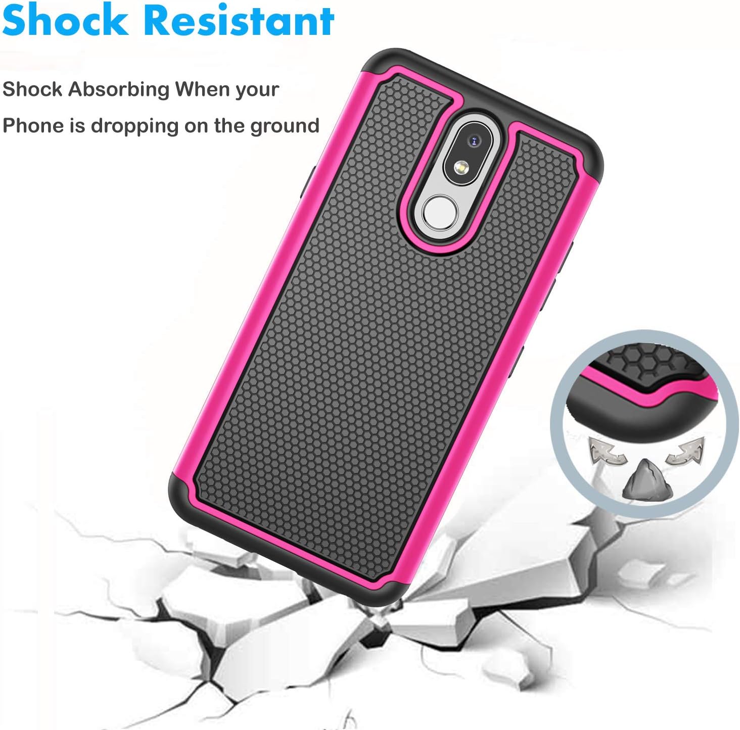 NJJEX Compatible with LG Aristo 4 Plus/Escape Plus/Neon Plus/Tribute Royal/Arena 2/Prime 2/Journey LTE Case, [Nveins] Dual Layers Hard Plastic Back + Soft Silicone Rubber Armor Phone Cover [Rose Red]