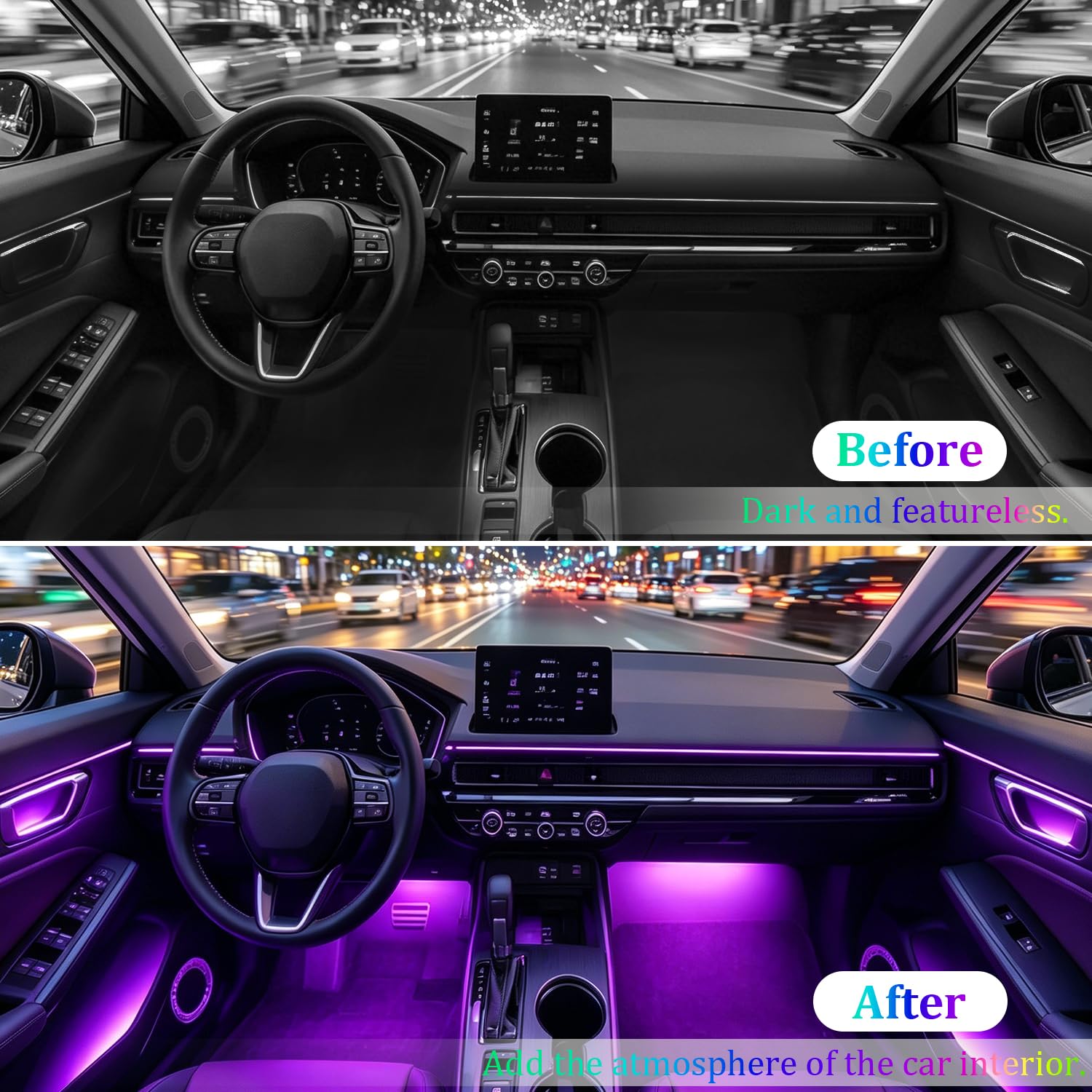 Bande Lumineuse LED pour Intérieur de Voiture avec Contrôle Via Application,Kits d'éclairage d'ambiance RVB 22 en 1 pour Voitures,Voiture Intérieur Eclairage avec Synchronisation Musicale