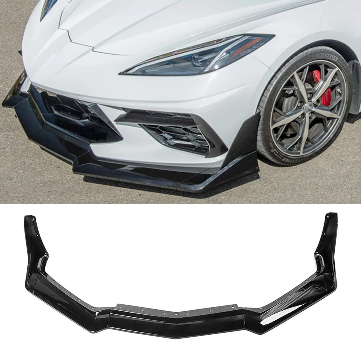 Front Bumper Lip Compatibility with 2020-2023 Corvette C8 Z51 ZR1 Style ABS Front Chin Splitter Spoiler with Side Extension Winglets Pair Gloss Black 7PCS