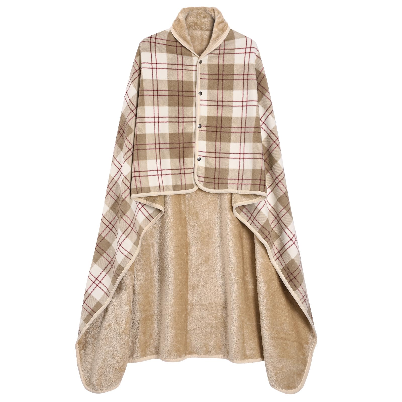 heekpek Femmes Ponchos Multiway Sherpa Polaire Châles Wraps Hiver Chaud Doux Grosse Cape avec Boutons Couverture À Carreaux Poncho Surdimensionné pour La Maison Bureau École