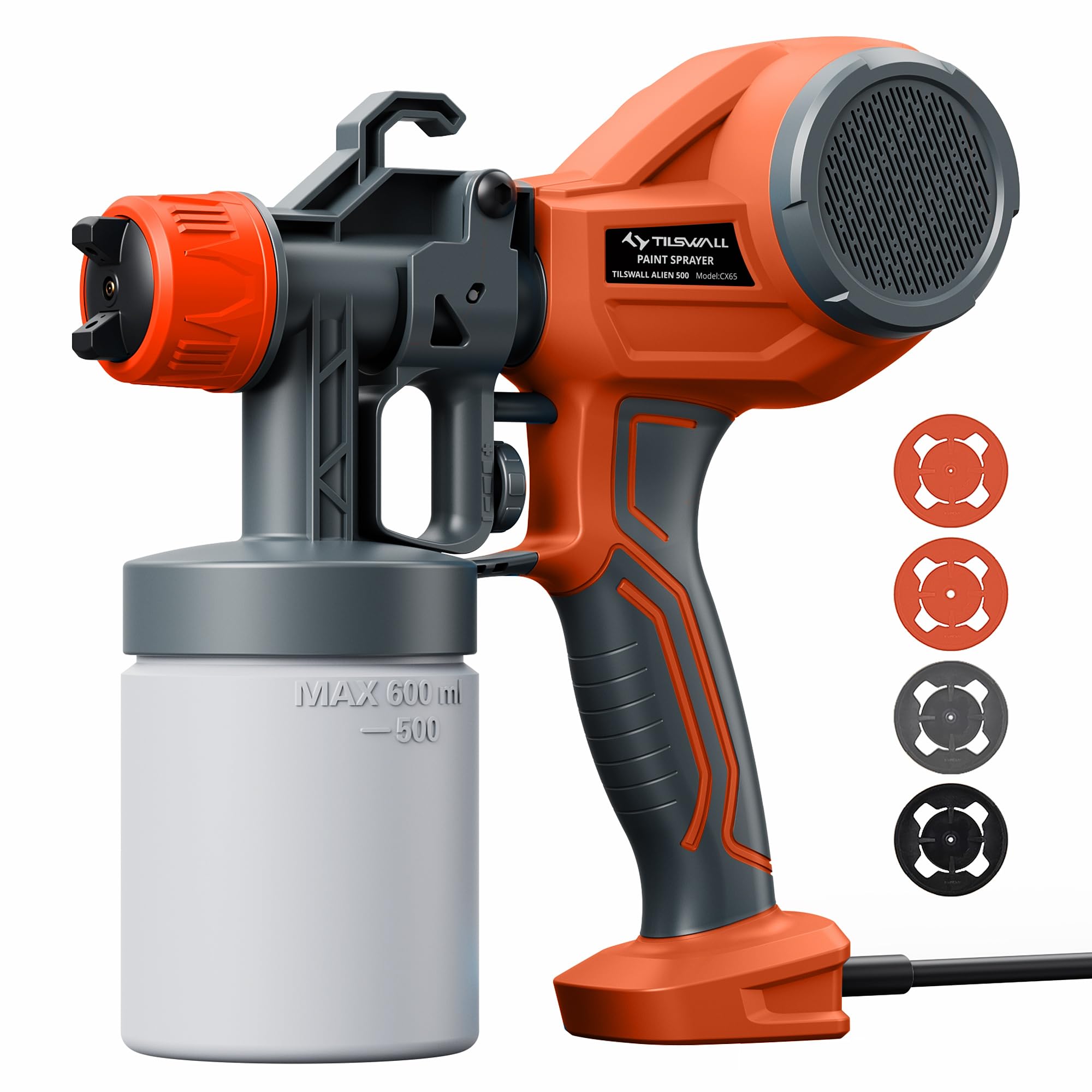 Tilswall Paint Sprayer Ideal for Beginners, Ultra Lightweight Spray Paint Gun Easy to Use and Clean, Multi-purpose Spray Gun with 4 Nozzles & 3 Patterns, Electric Paint Sprayer for Walls and Ceilings