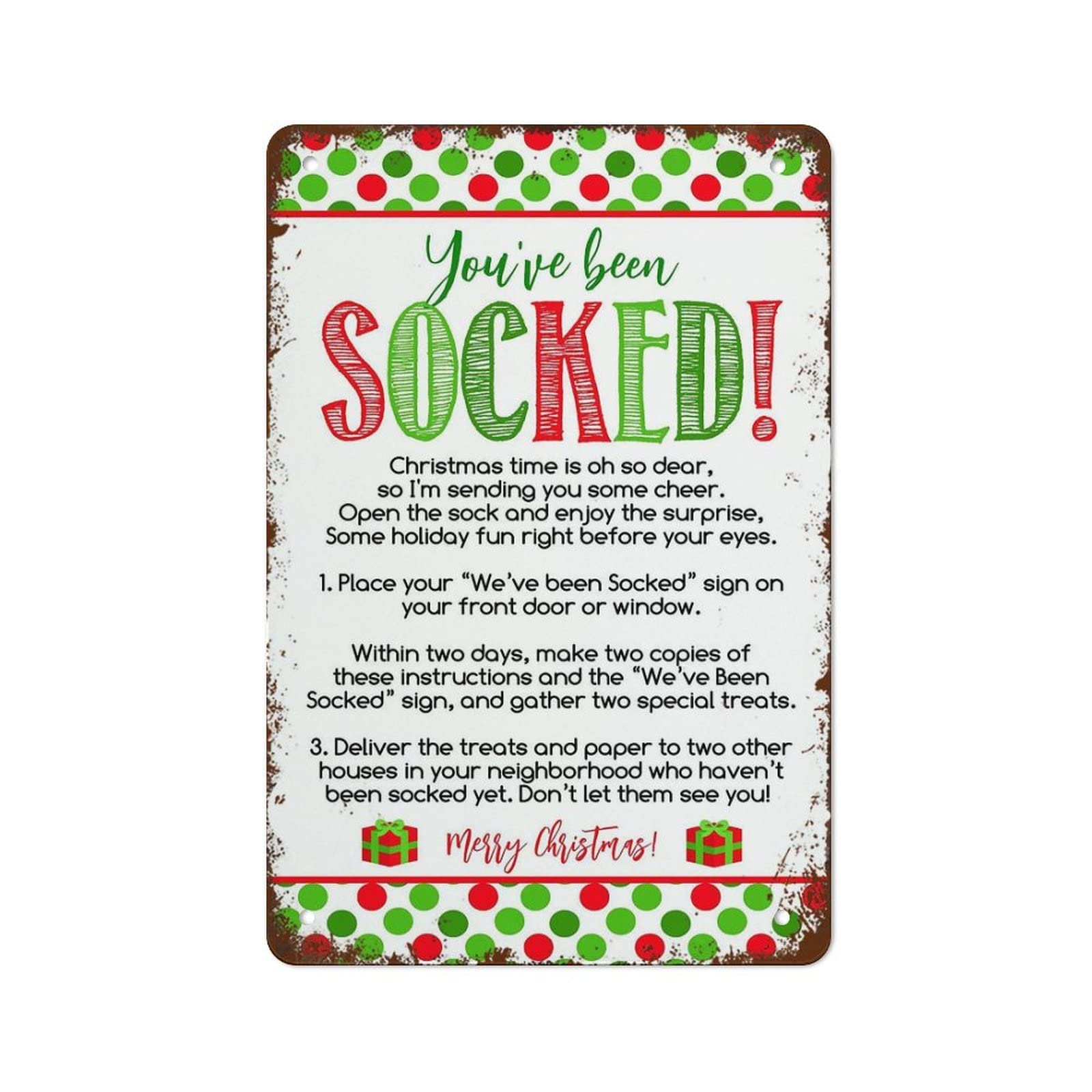 peiyeety We've Been Socked Sign, You've Been Elfed,Neighbors, Desktop Office Game Poster, Christmas Sock Funny Vintage Metal Tin Sign Decor Bedroom Living Room Kitchen Yard Garden 12 x 8 Inch