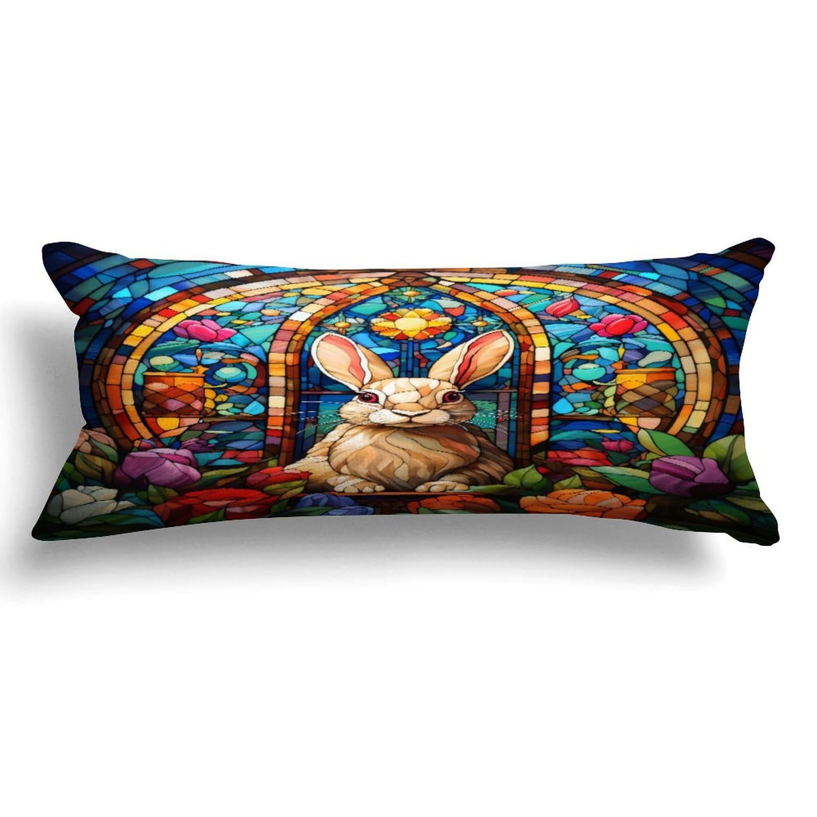 Religion Christian Easter Bunny Rabbit Stained Glass Decorative Long Body Pillow Cover Case for Bedding Sofa Hotel Home Decor,20x54in Long Pillowcase Gifts for Adults Pregnant Women Girls