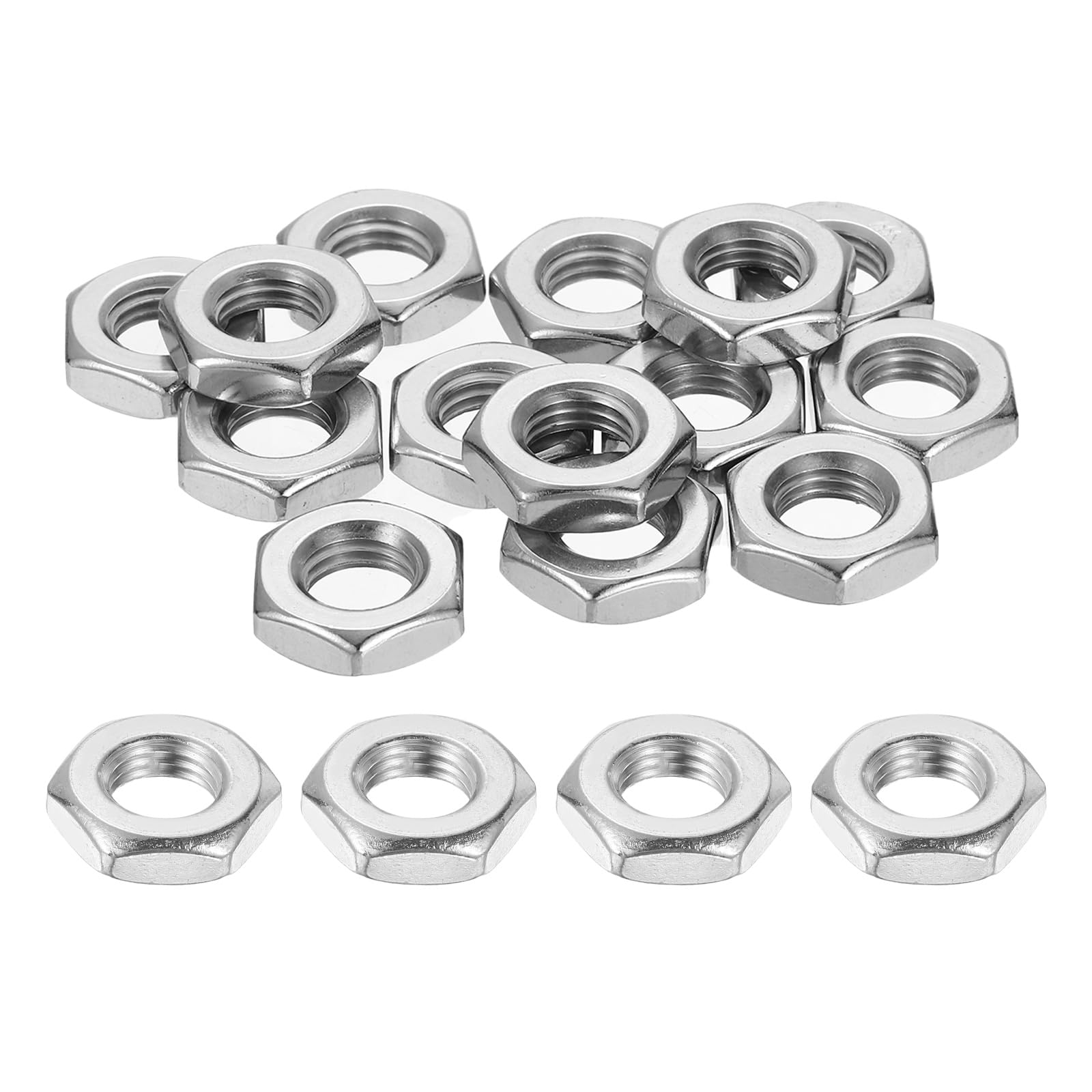 sourcing map M10x1.25mm Hex Nuts, 18Pcs 304 Stainless Steel Metric Fine Thread Hexagon Lock Nuts Fasteners for Machinery Automotive Industrial Use, 17mm / 0.67" Width 5mm / 0.2" Height