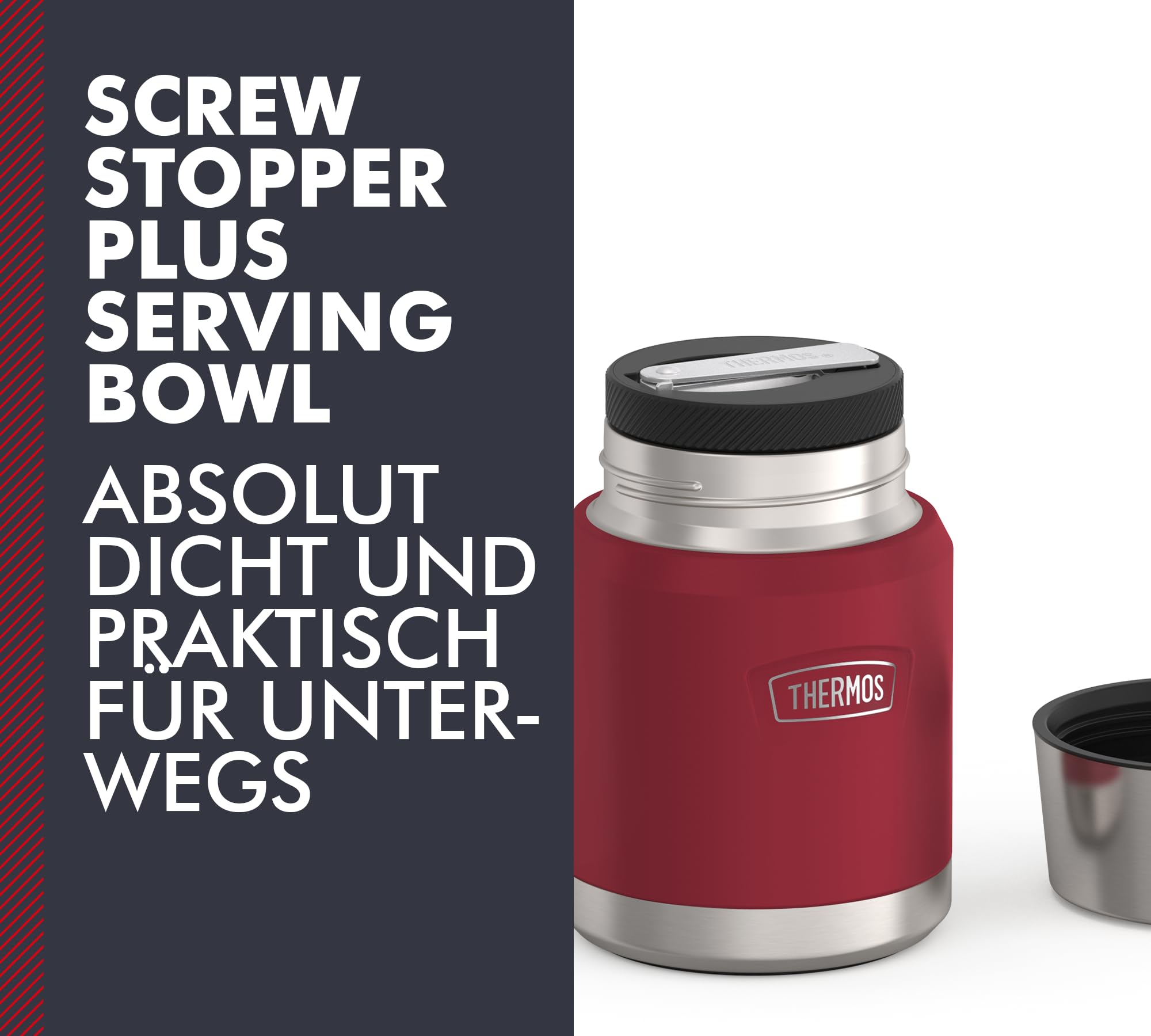 Thermos ICON Food Jar 0,71 l, beige/zandsteen mat, voedselcontainer voor eten 710 ml, dubbelwandig 18/8 roestvrij staal, houdt warm en koud, met inklapbare lepel, antislip bodem, absoluut dicht