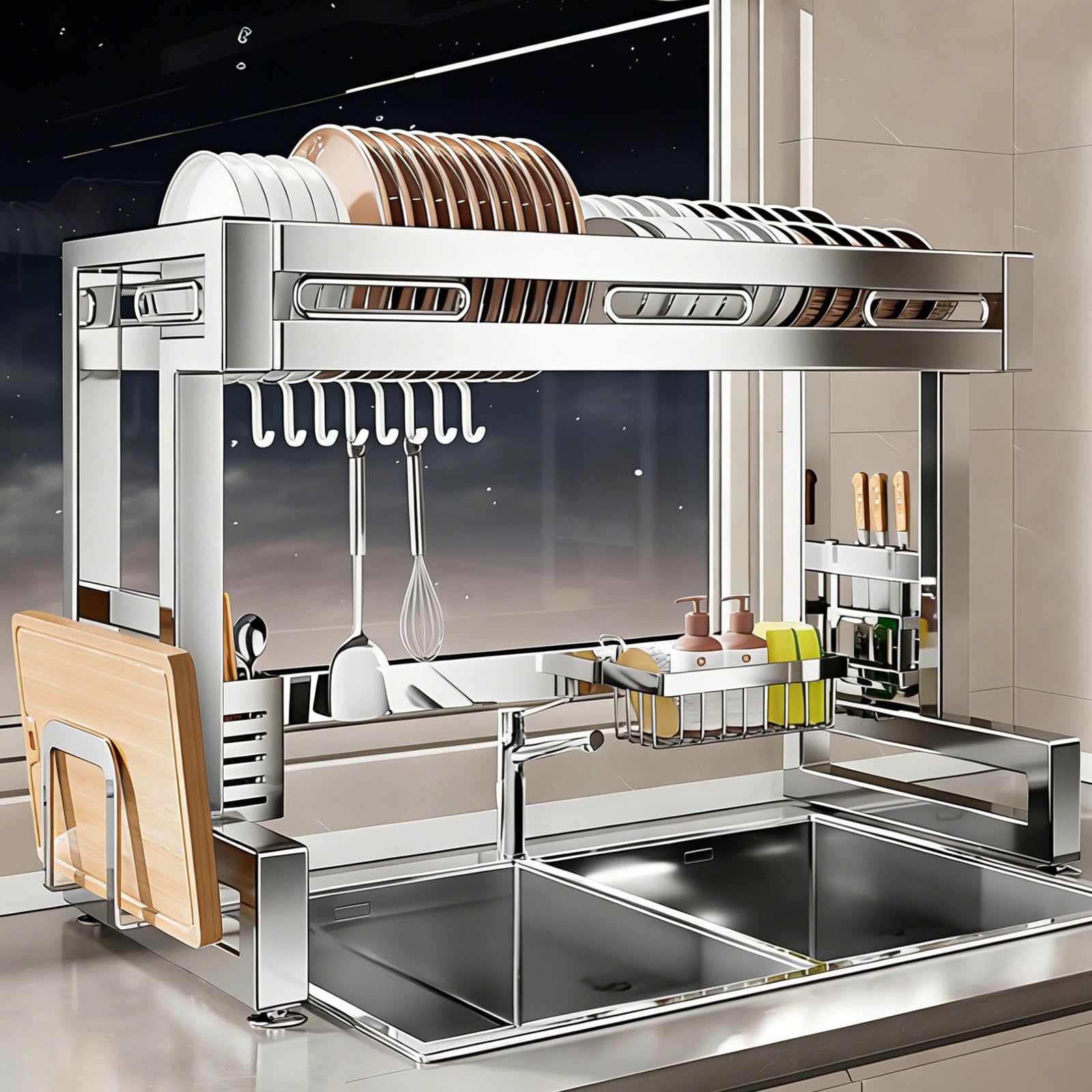 THNSAWX Stainless Steel Dish Drying Rack, Over Sink Dish Drying Drainer Rack for Kitchen Counter, Multi-Functional Storage Display Organization Shelf(76cm/29.9in)