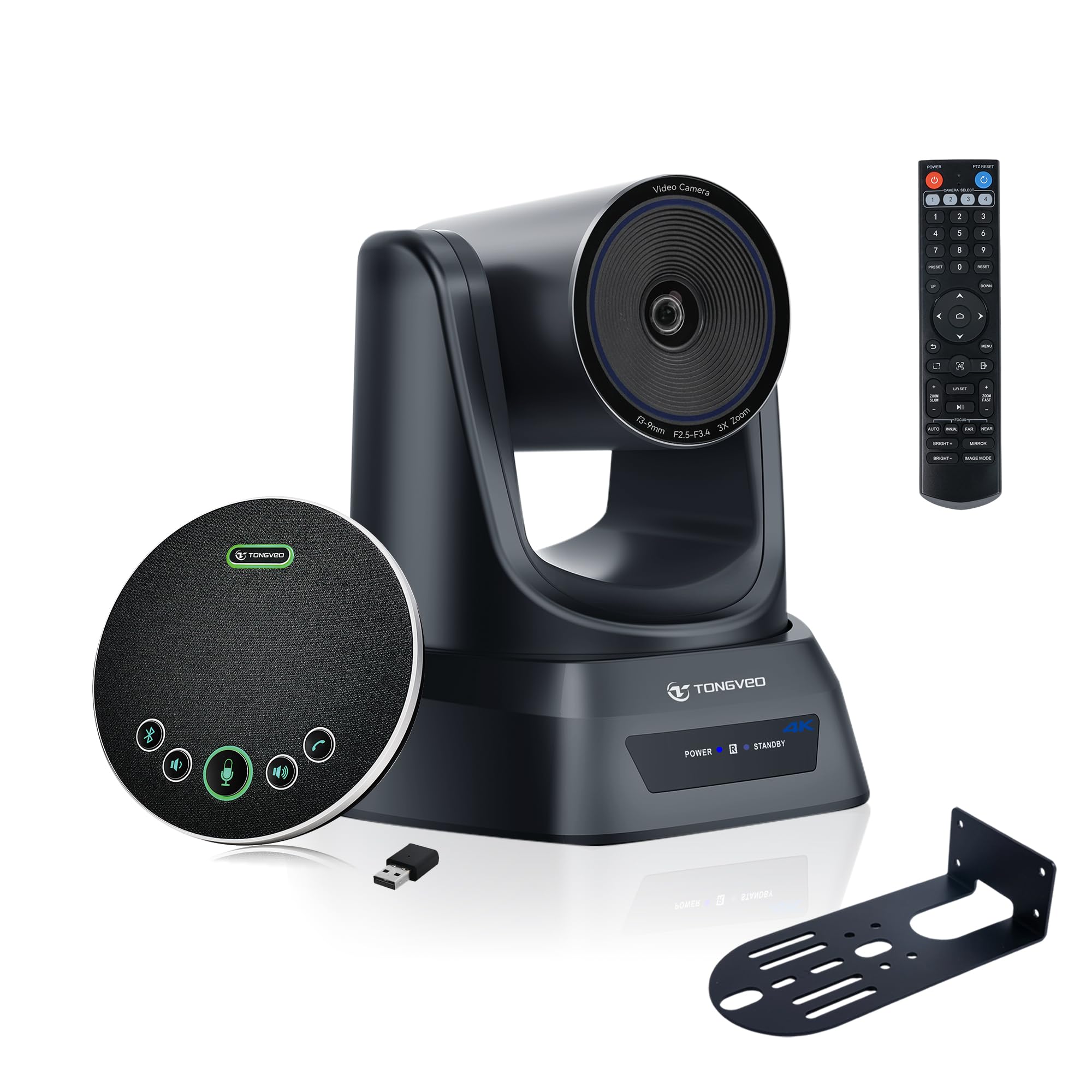 TONGVEO 4K PTZ-Konferenzkamerasystem, KI-Auto-Tracking, 3X Zoom, 4K PTZ-Kamera mit USB 3.0/HDMI & 93° Weitwinkel, Bluetooth-Freisprecheinrichtung mit Mikrofon für Remote-Meetings & mehr.