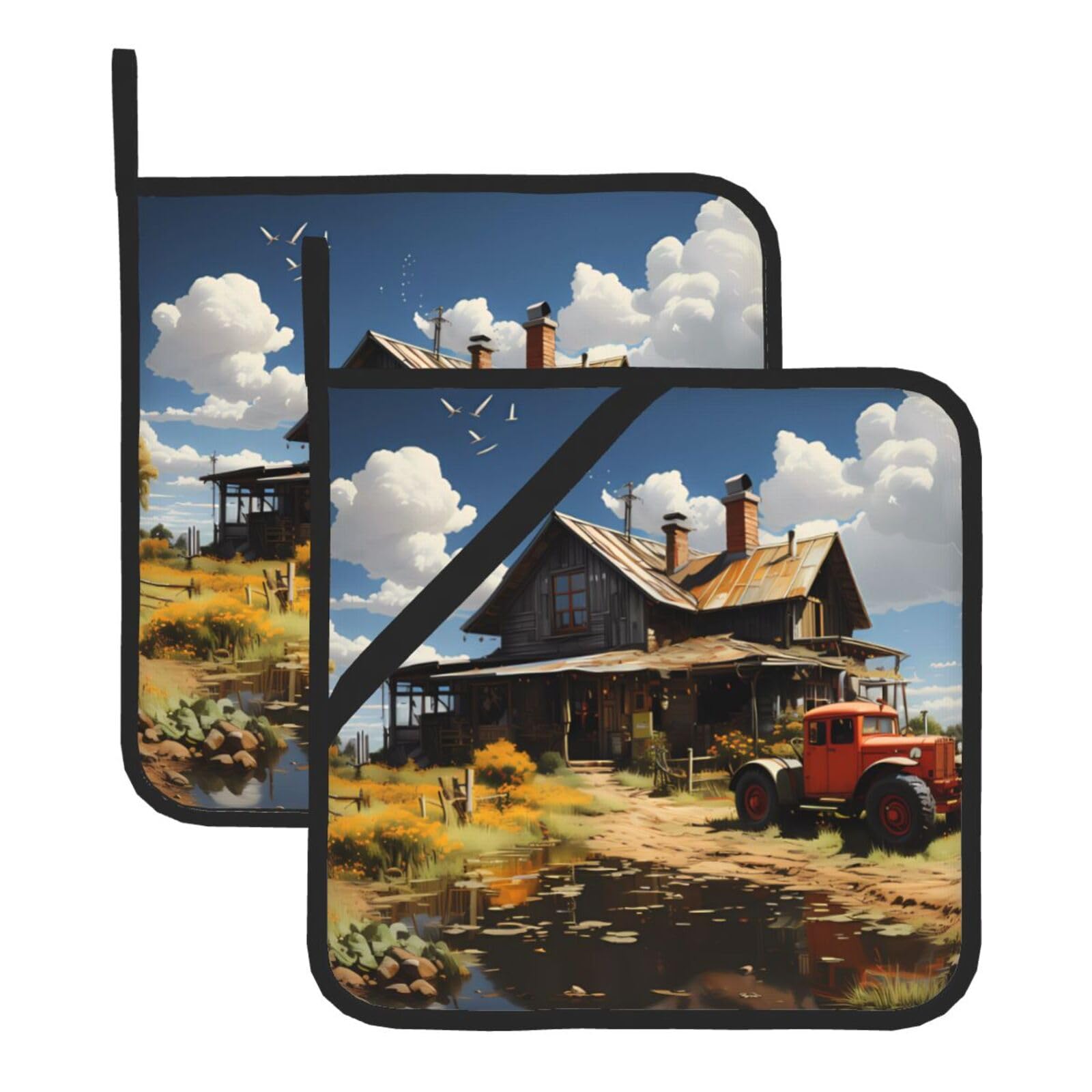 Texas Farm Tractor Square Heat Resistant Trivet Set Thick and Durable for Baking Barbecue Cookware Oven