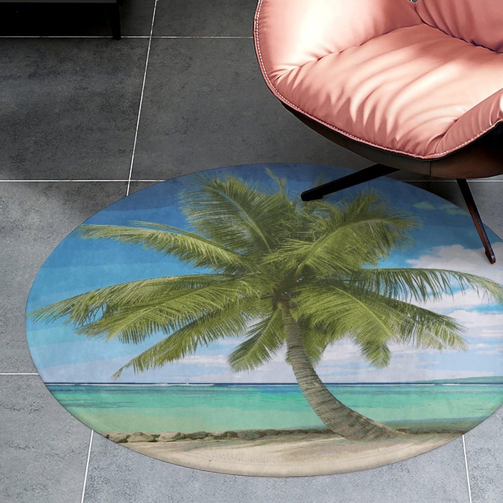 Tapis rond en velours corail de 0,9 m antidérapant et absorbant pour salle de bain