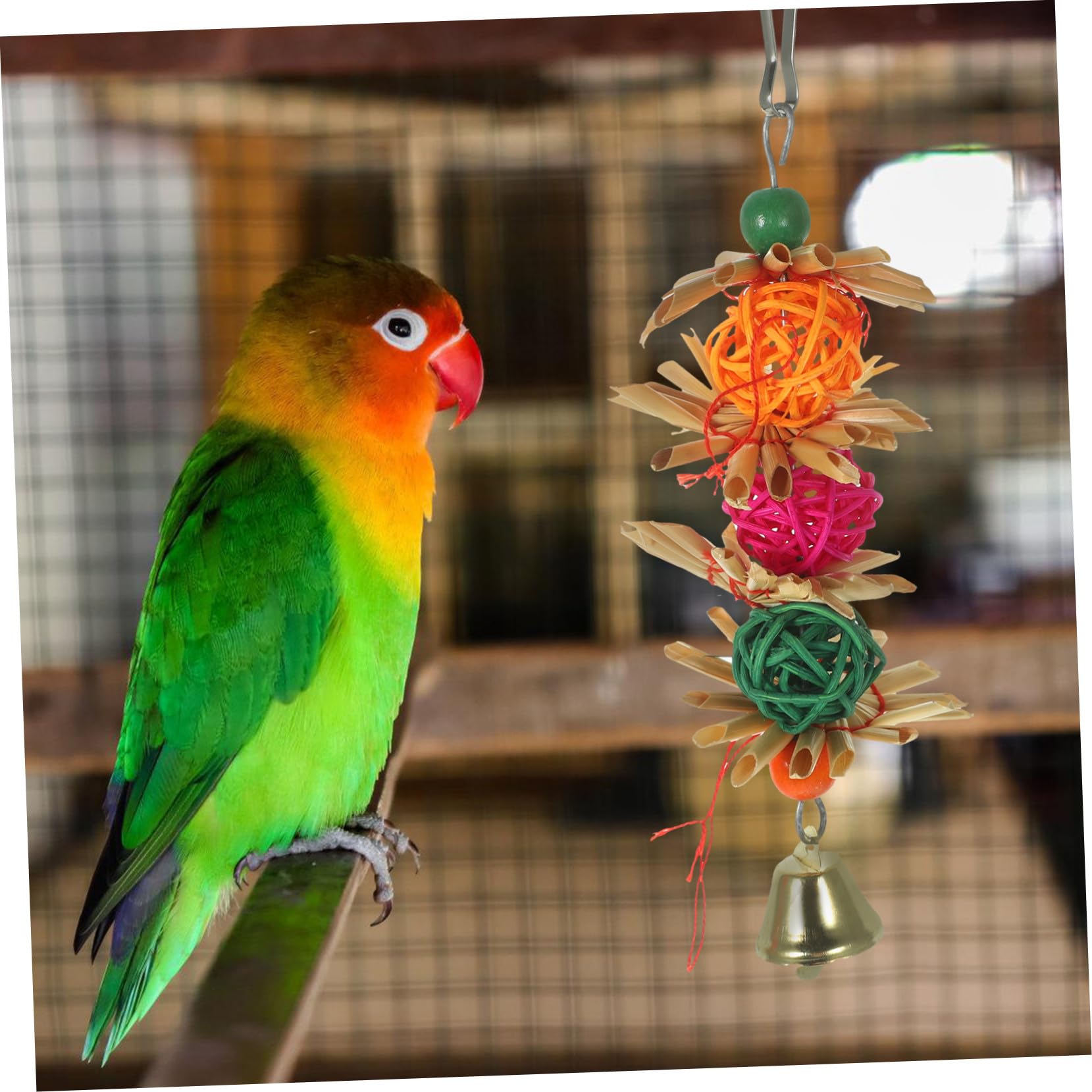 UKCOCO Jouet à Mordre pour Perroquet en Rotin Naturel, Balle Suspendue pour Perroquets et Perruches, Lot de 2 Pièces, pour Jouer et Mâcher Couleur Aléatoire