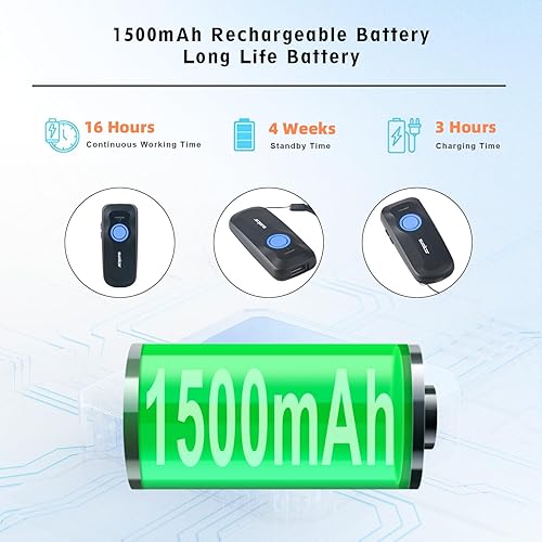 Miniatura 4 de Sumicor Escáner de código de barras Bluetooth 1D, sensor CCD, códigos de pantalla, tamaño de bolsillo, mini lector de códigos de barras, escáner