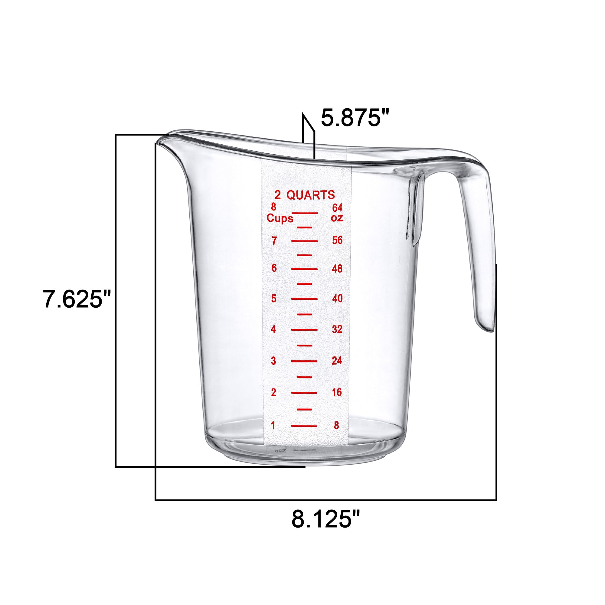 Amazing Abby - Melissa - Jarras medidoras de plástico irrompible (paquete de 1), jarras medidoras de grado alimenticio, capacidad de 8 tazas (2 cuartos de galón), apilables y aptas para lavavajillas,