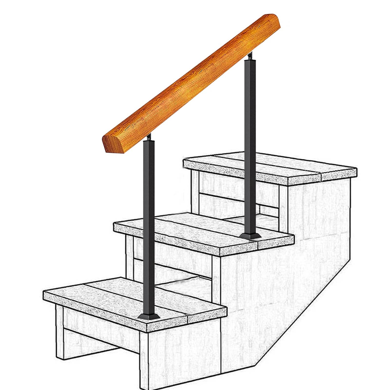 Pasamanos de Escalera ideal para loft y jardín con postes de hierro para 3 o 4 escalones