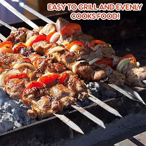 Miniatura 2 de JOMVERL 12 pinchos de kabob de metal plano para barbacoa de barbacoa, pinchos de barbacoa de 16 pulgadas de largo, estilo gancho de acero