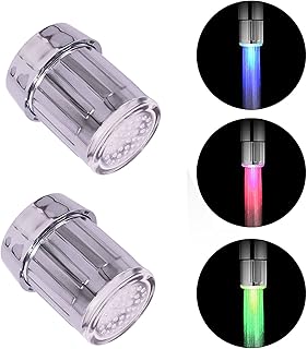 2Pcs 3-Color Temperature Sensitive Gradient LED Water Faucet Light Water Stream Color Changing Faucet Tap Sink Faucet for Kitchen and Bathroom
